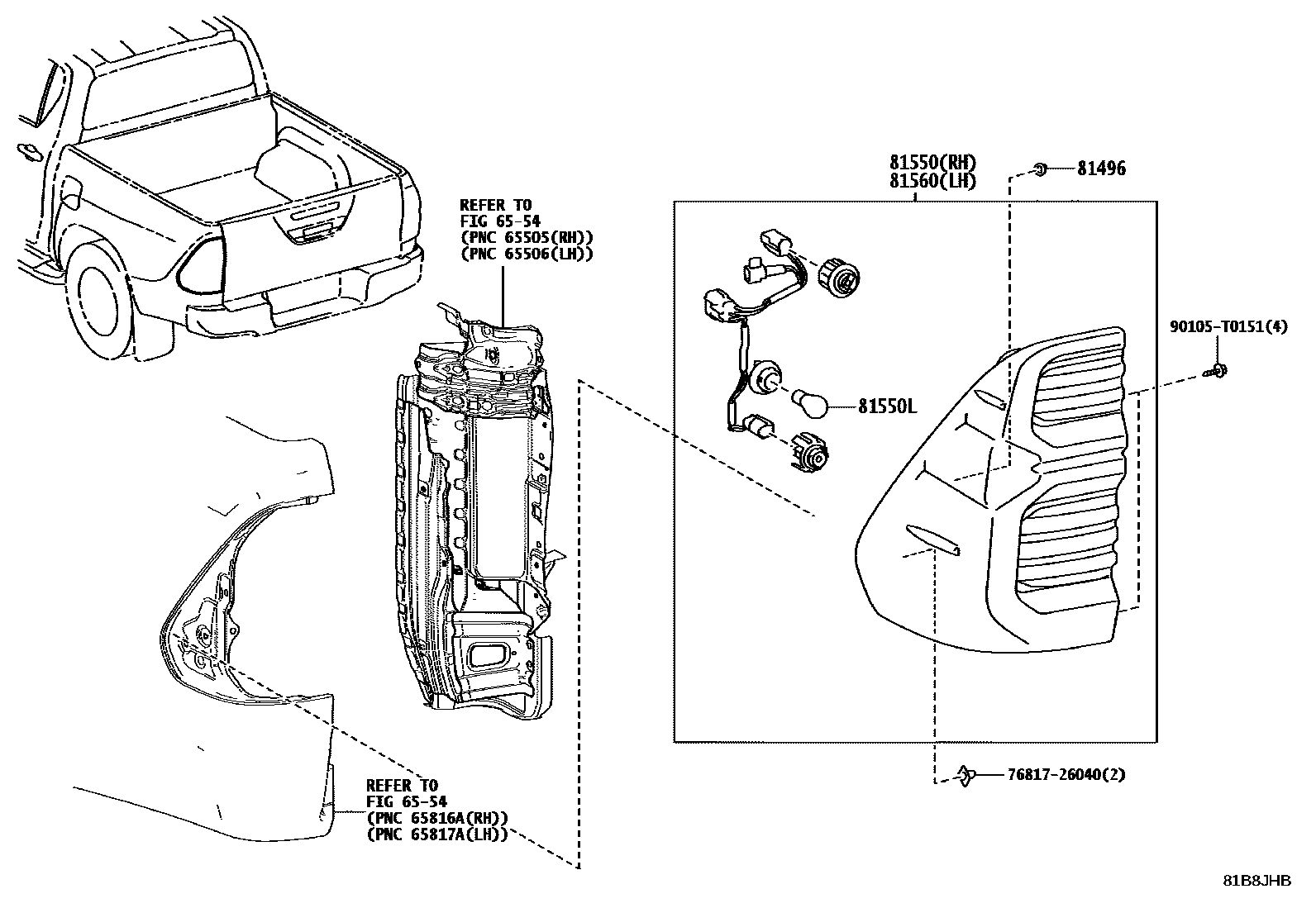 Toyota HILUX 后组合灯 EPC diagram — 81B8JHB