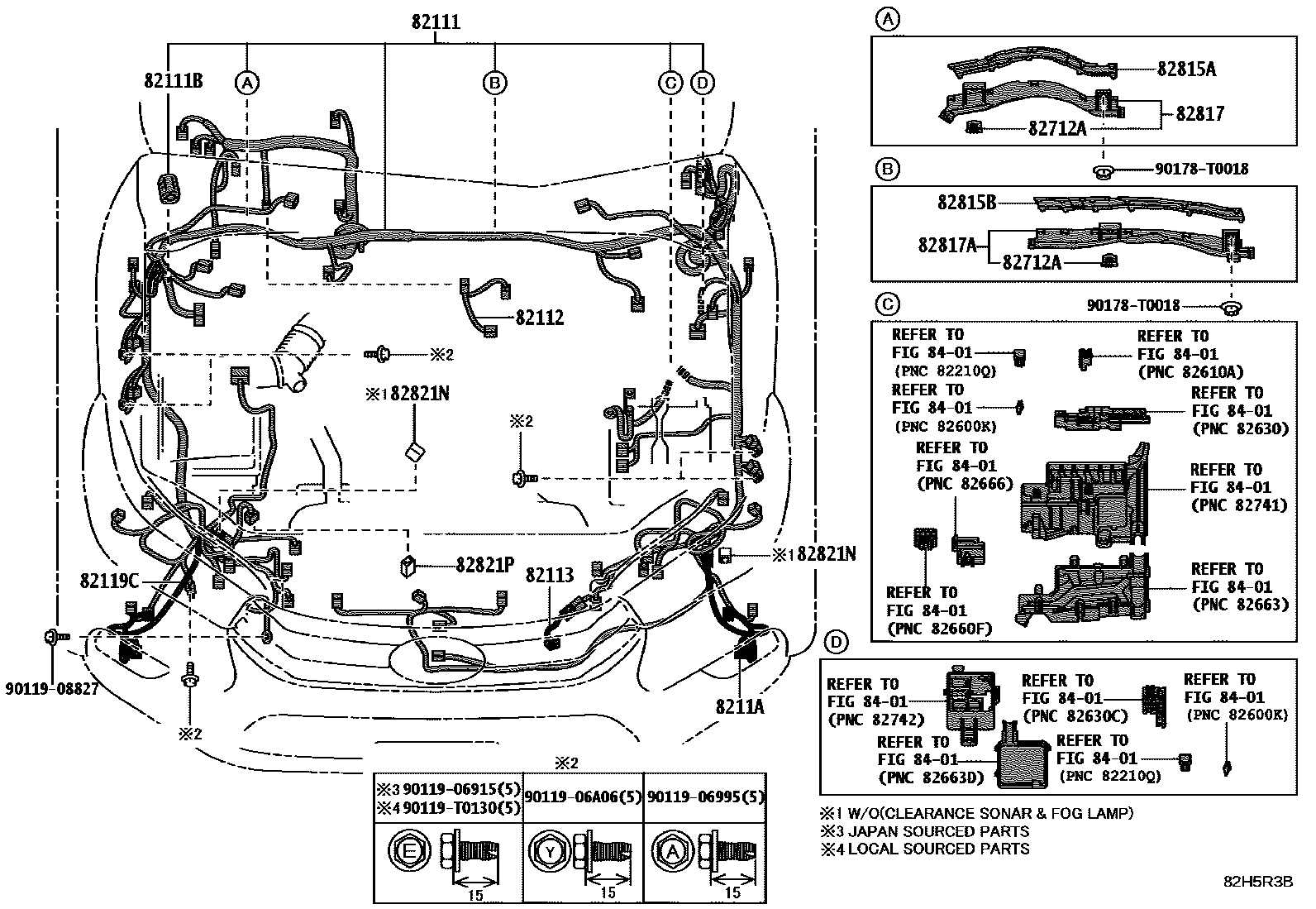 Toyota HILUX 线束和卡夹 EPC diagram — 82H5R3B