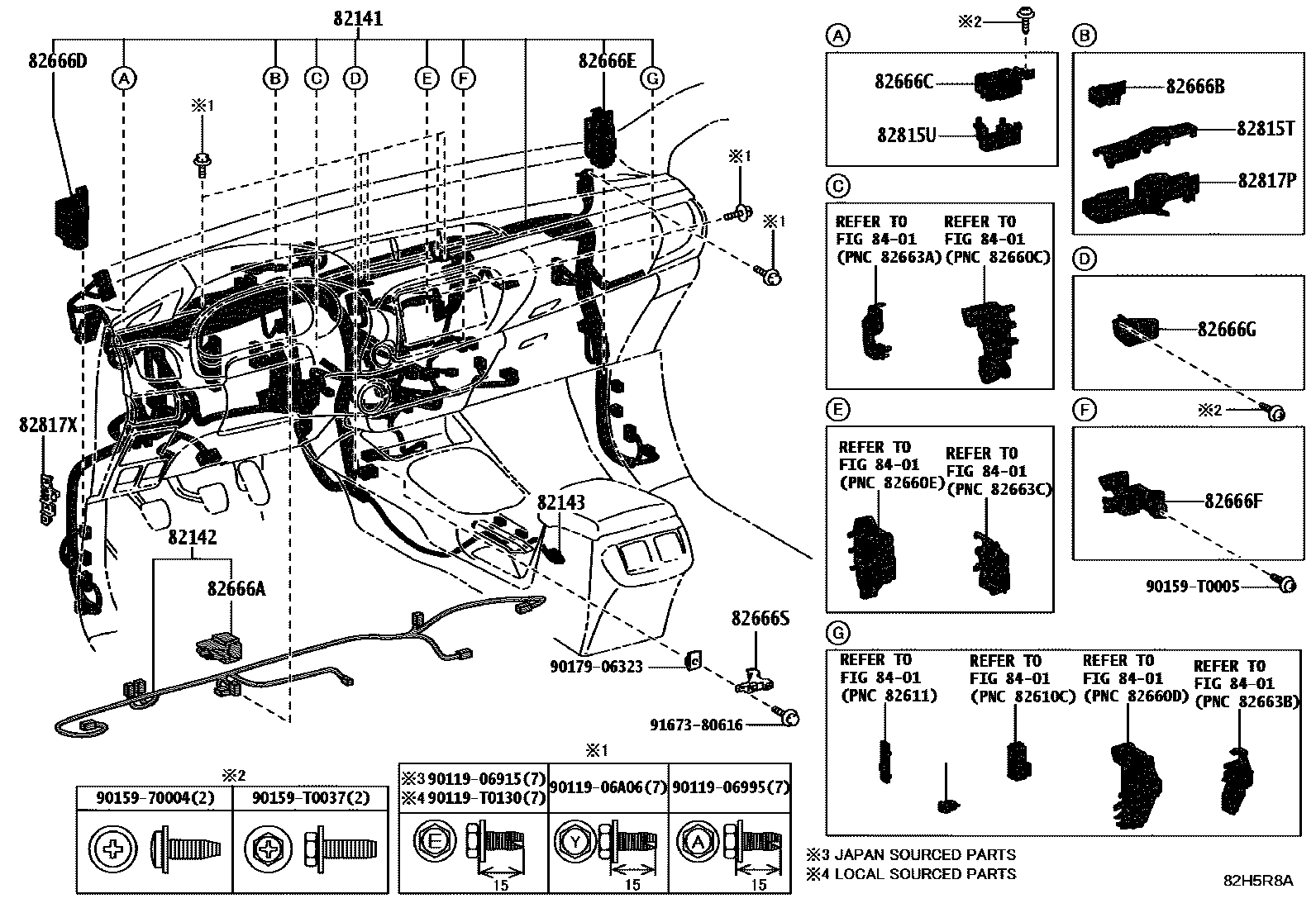 Toyota HILUX 线束和卡夹 EPC diagram — 82H5R8B