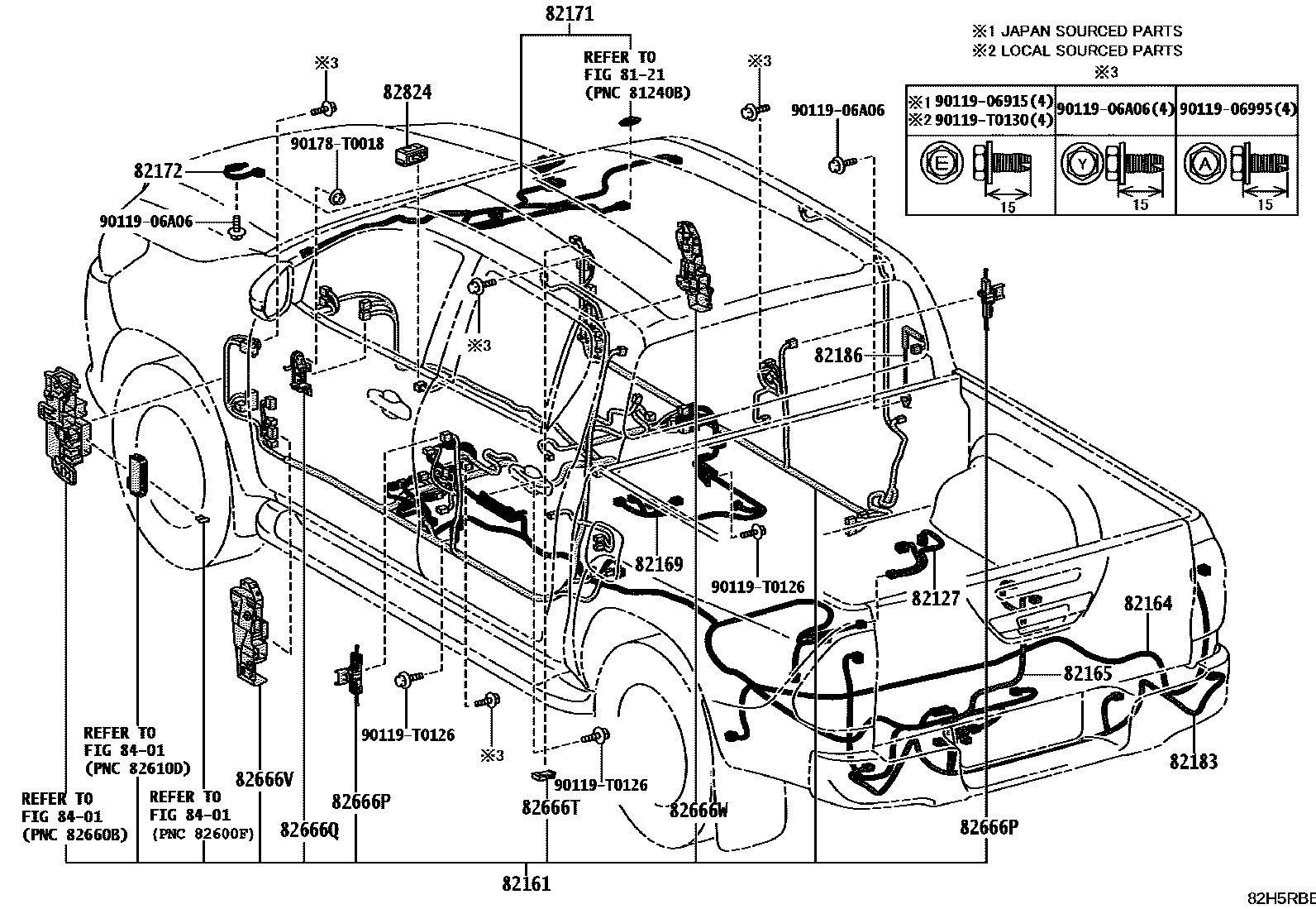 Toyota HILUX 线束和卡夹 EPC diagram — 82H5RBB