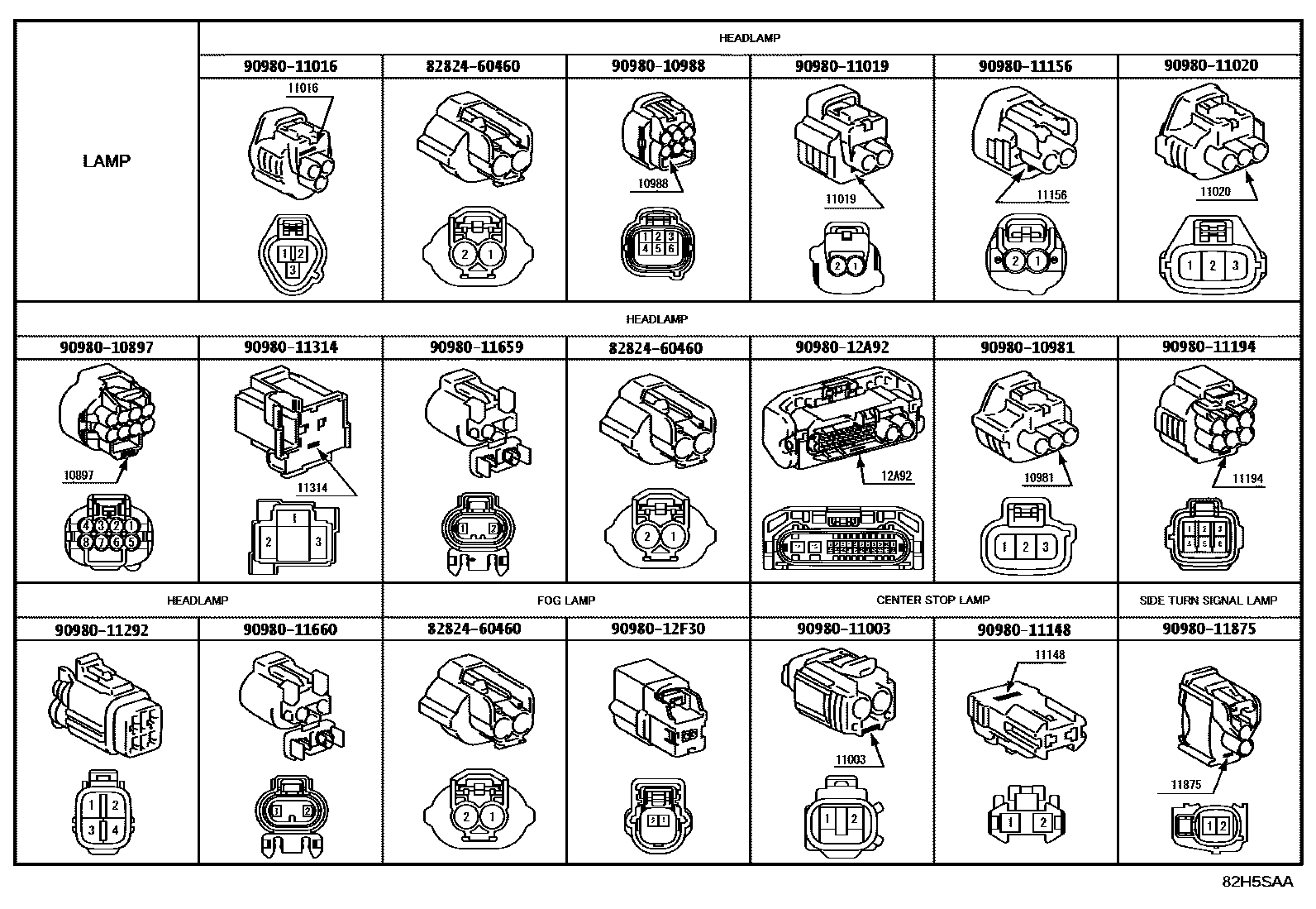Toyota HILUX 线束和卡夹 EPC diagram — 82H5SAA