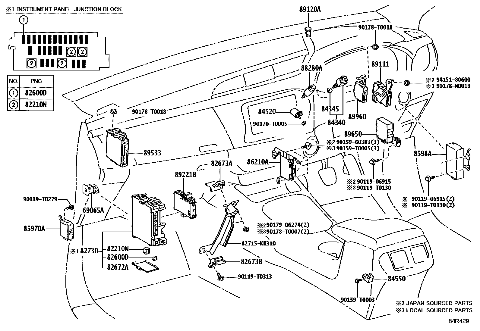 Toyota HILUX 开关和继电器和ECU EPC diagram — 84R429