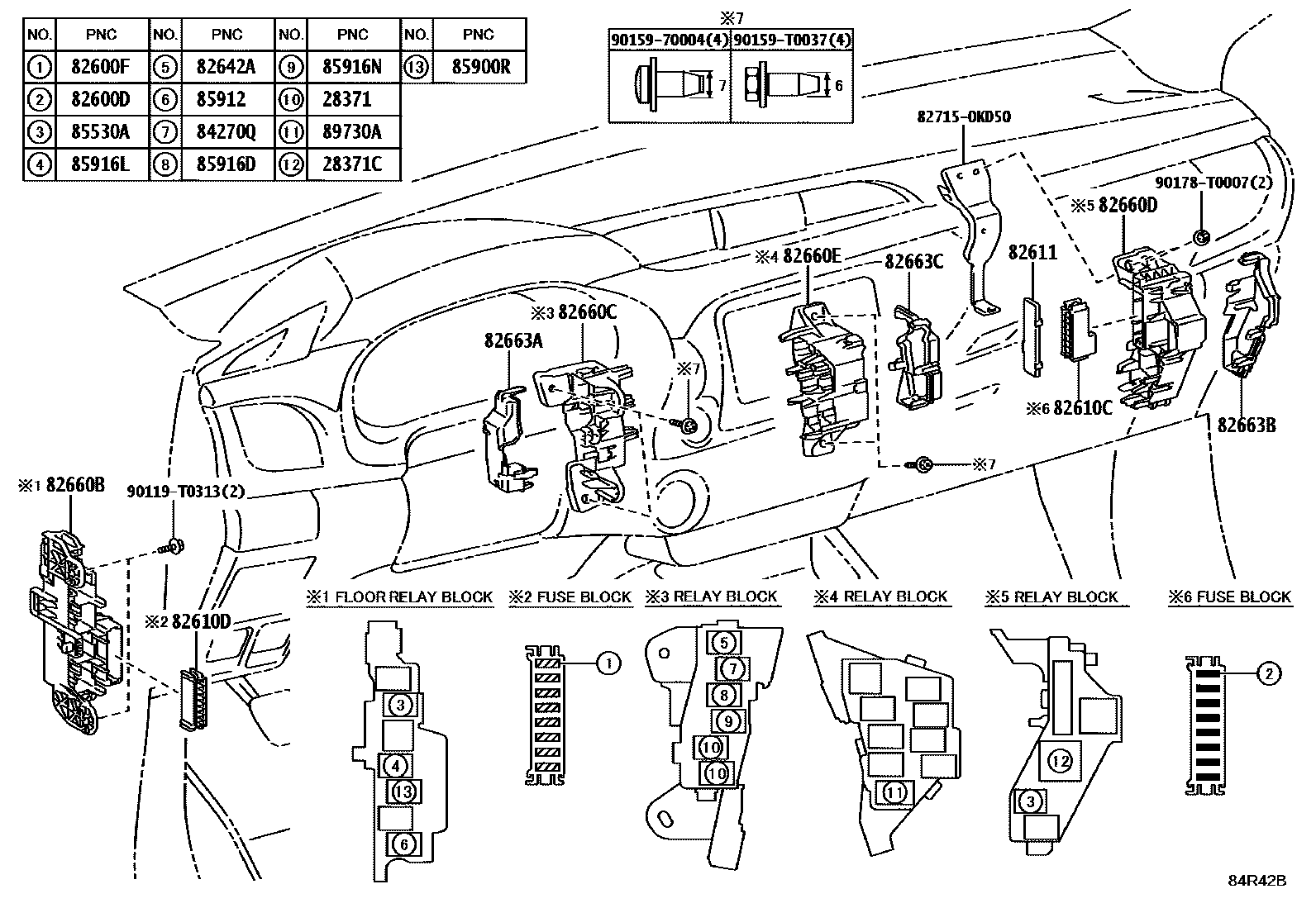 Toyota HILUX 开关和继电器和ECU EPC diagram — 84R42B