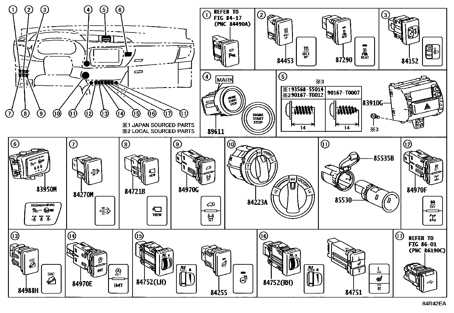 Toyota HILUX 开关和继电器和ECU EPC diagram — 84R42EA
