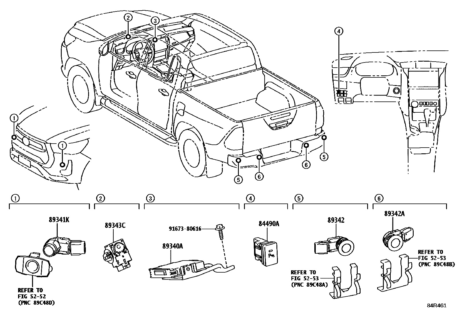 Toyota HILUX 测距雷达和倒车雷达 EPC diagram — 84R461A