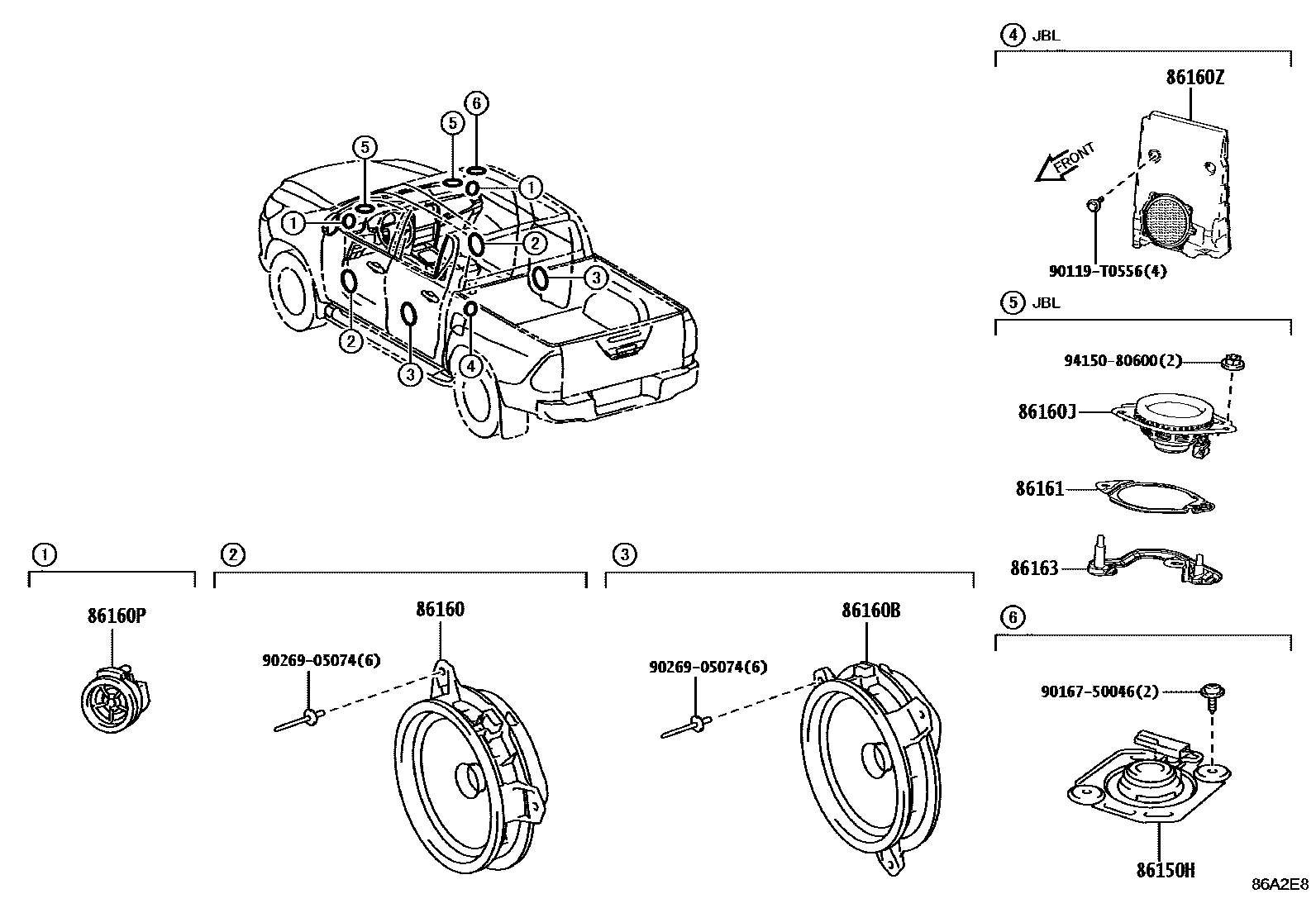 Toyota HILUX 扬声器 EPC diagram — 86A2E8