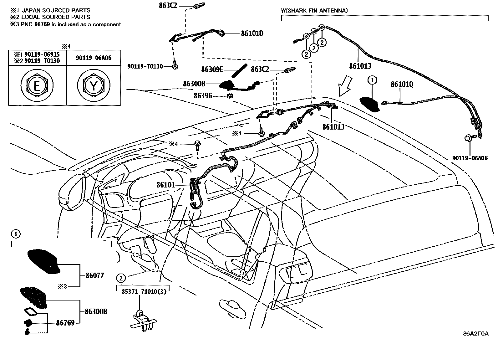 Toyota HILUX antenna EPC diagram — 86A2F0A