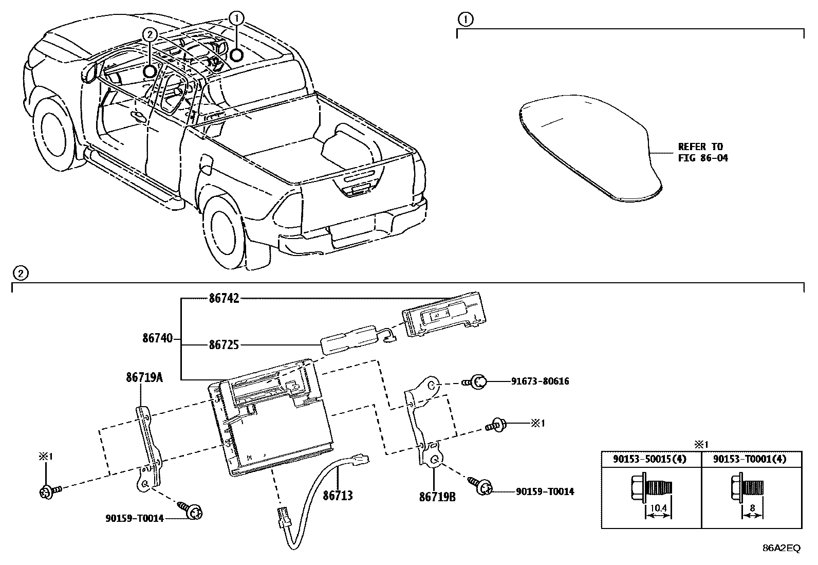 Toyota HILUX 车载电话和呼救装置 EPC diagram — 86A2EQ