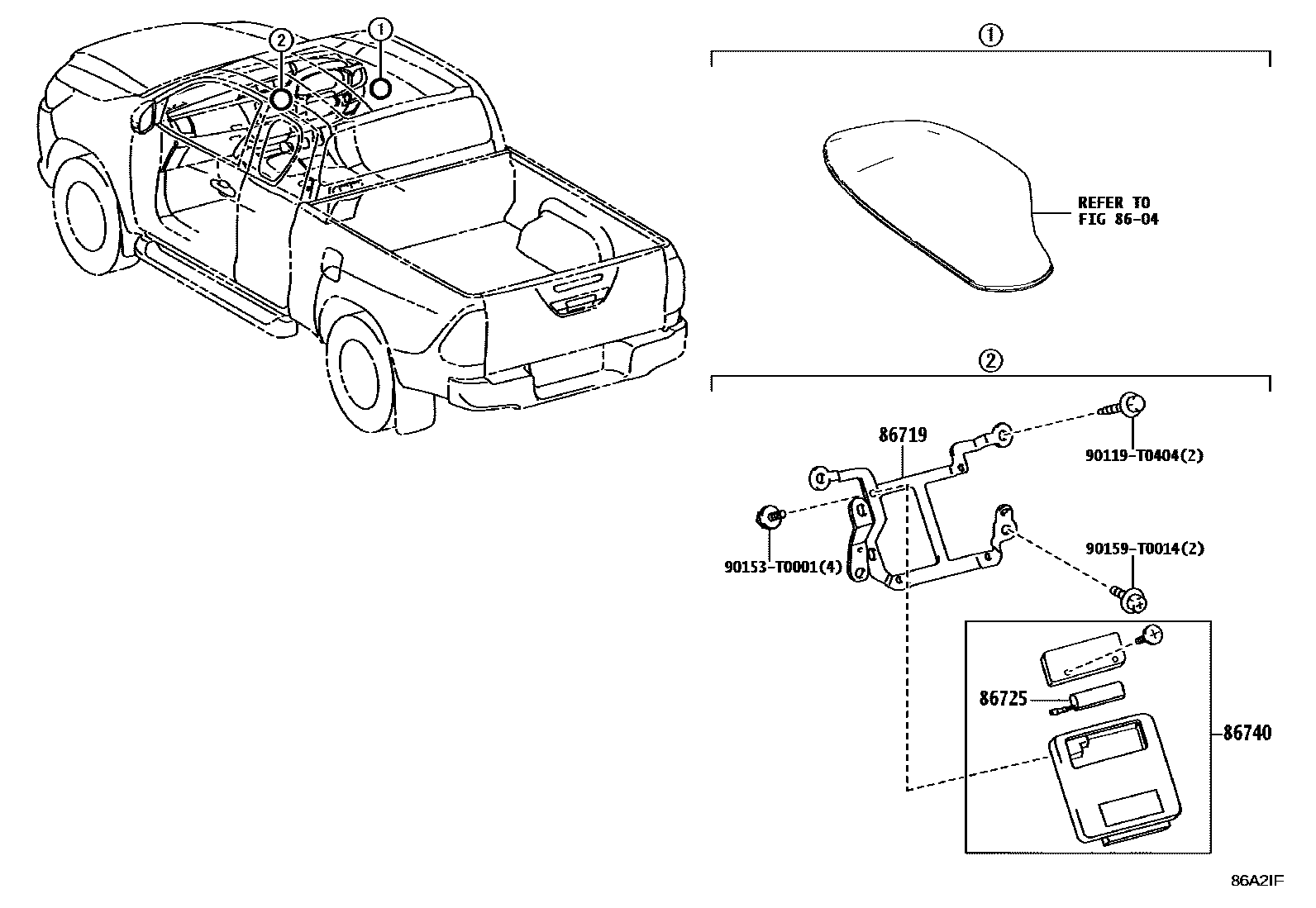 Toyota HILUX 车载电话和呼救装置 EPC diagram — 86A2IF