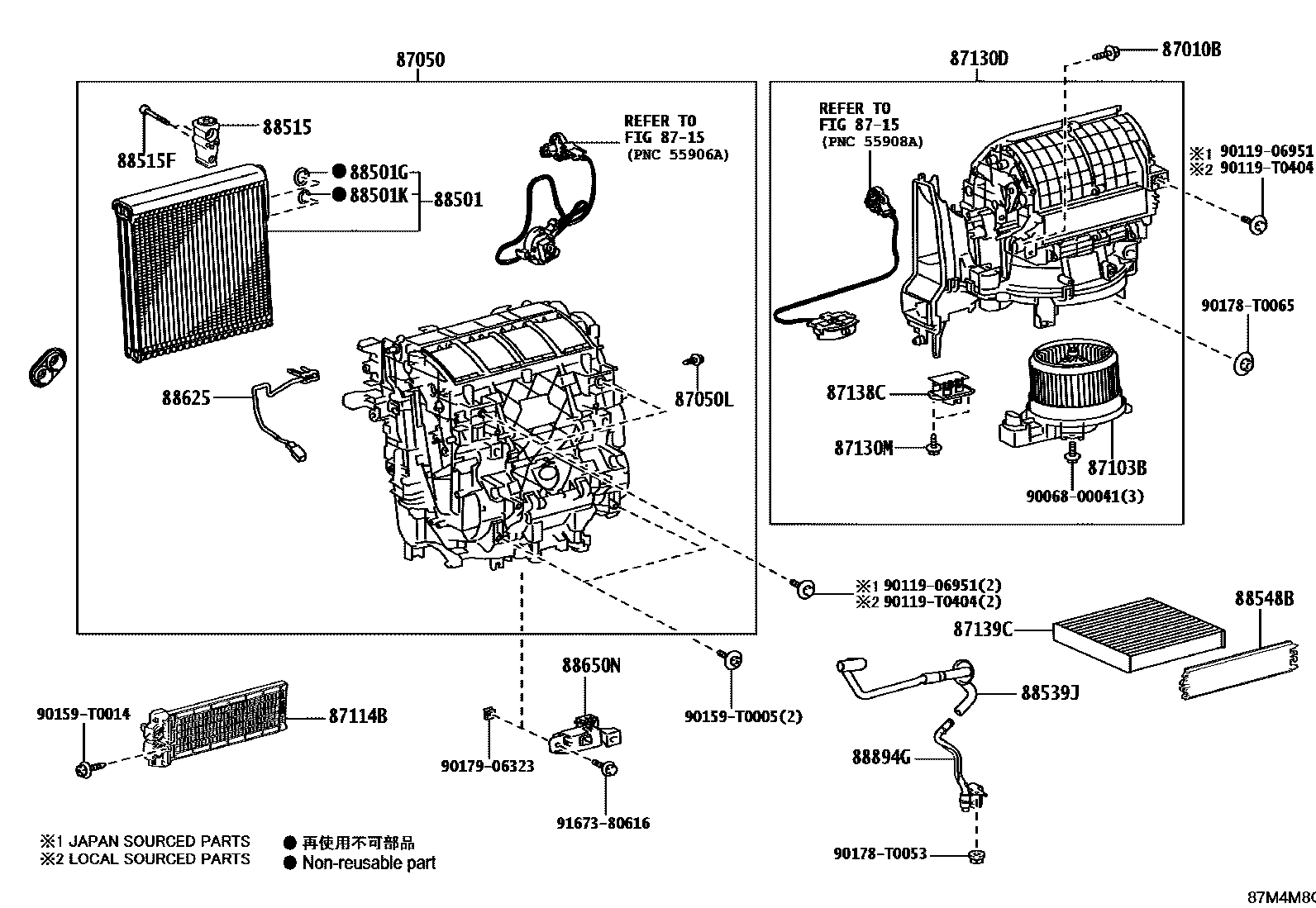 Toyota HILUX 暖风和空调系统 - 冷却器组件 EPC diagram — 87M4M8C