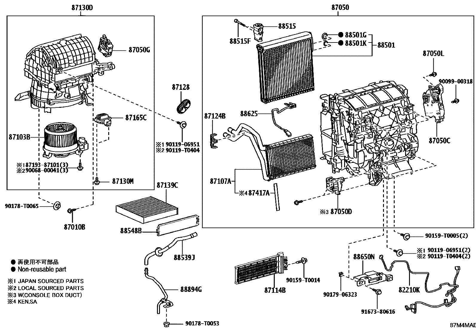 Toyota HILUX 暖风和空调系统 - 冷却器组件 EPC diagram — 87M4MAB