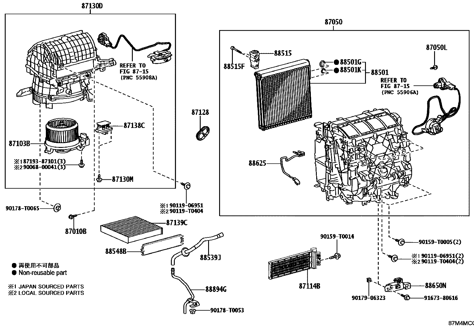 Toyota HILUX 暖风和空调系统 - 冷却器组件 EPC diagram — 87M4MCC