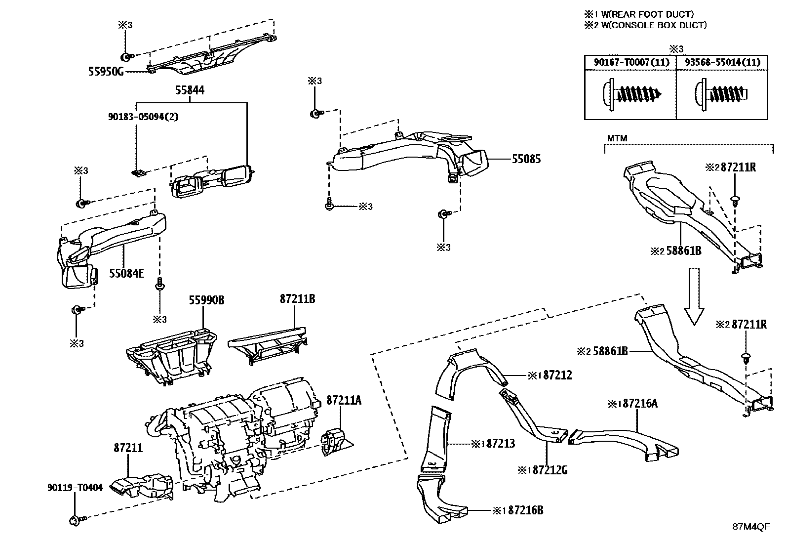 Toyota HILUX 暖风和空调系统 - 控制器和风管 EPC diagram — 87M4QF