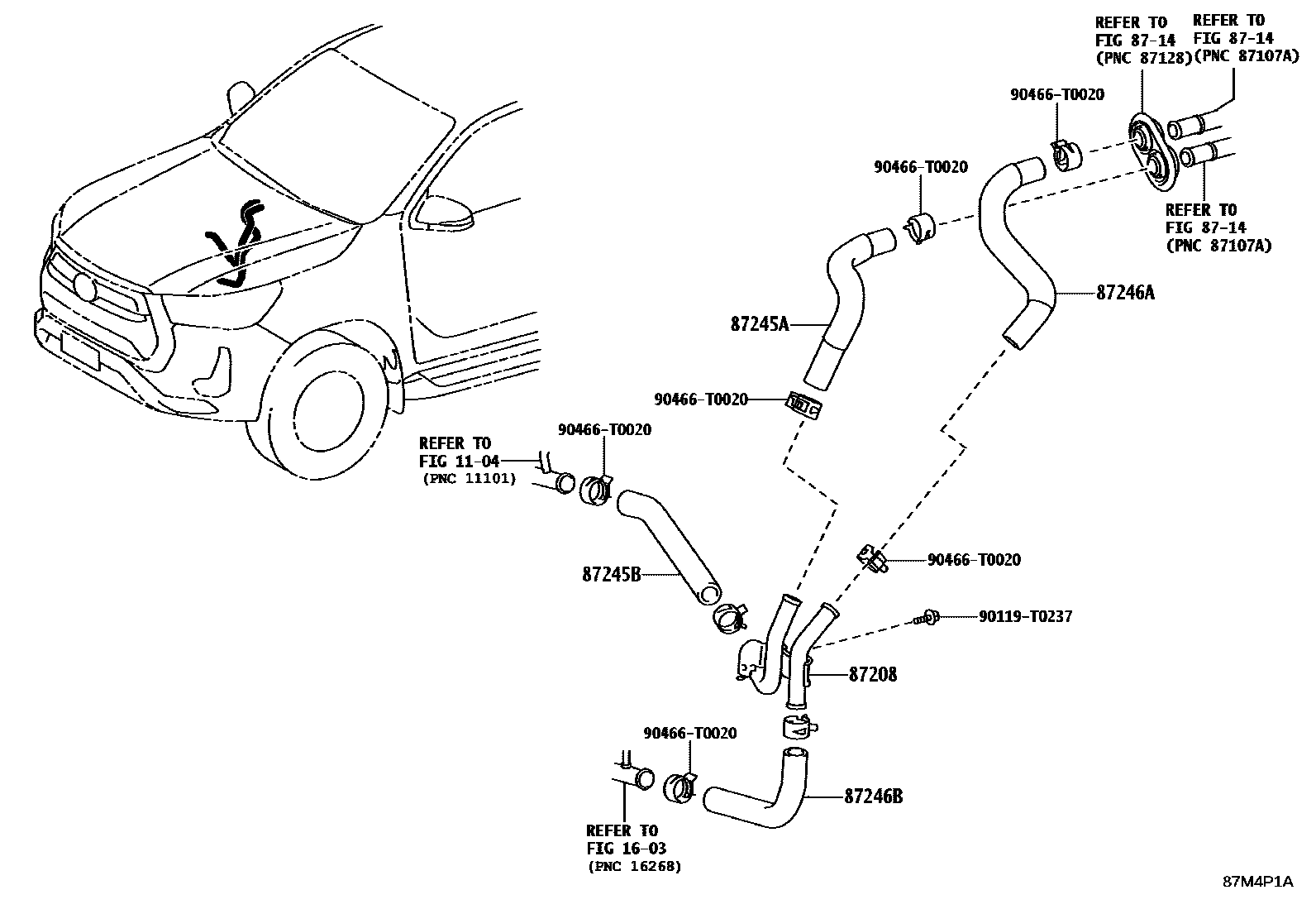Toyota HILUX 暖风和空调系统 - 水管 EPC diagram — 87M4P1A