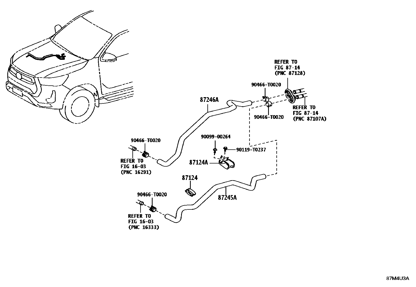 Toyota HILUX 暖风和空调系统 - 水管 EPC diagram — 87M4U3A