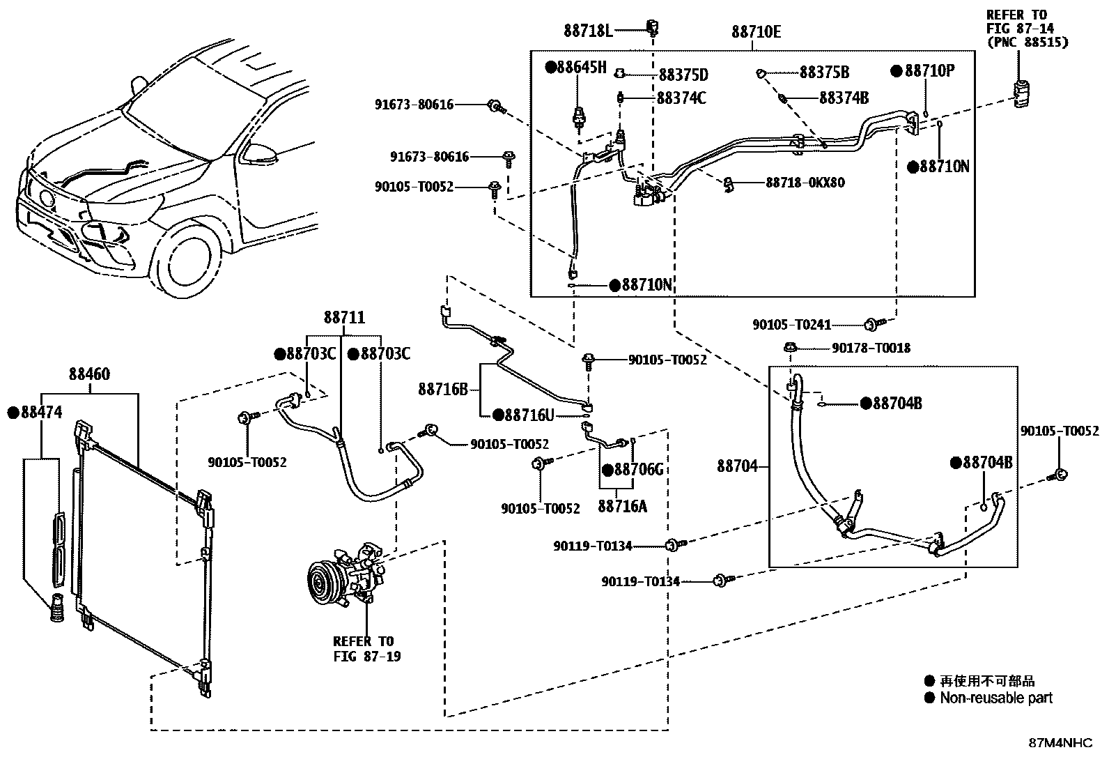 Toyota HILUX Heating & Air Conditioning - Cooler Piping EPC diagram — 87M4NHC