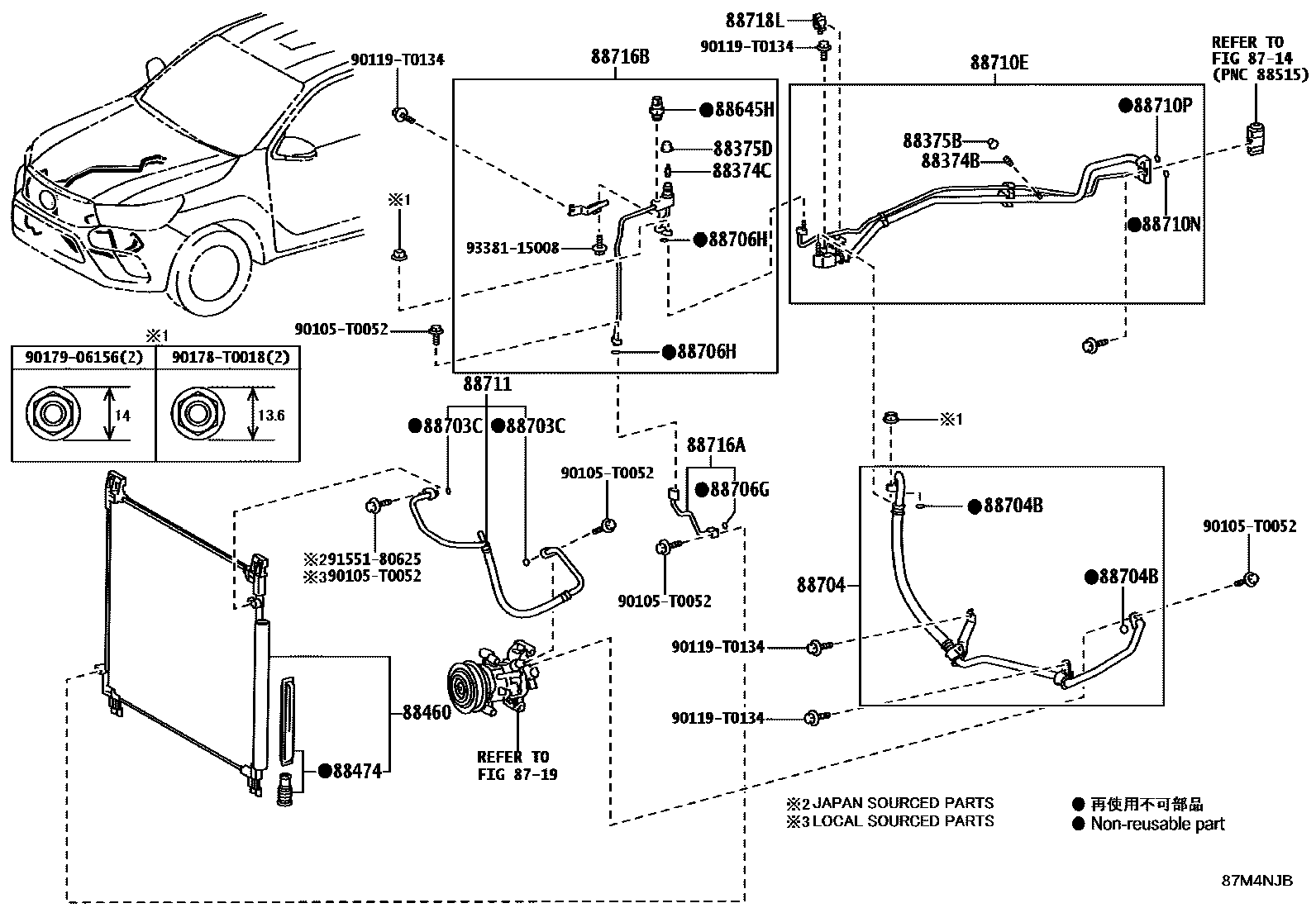 Toyota HILUX Heating & Air Conditioning - Cooler Piping EPC diagram — 87M4NJB