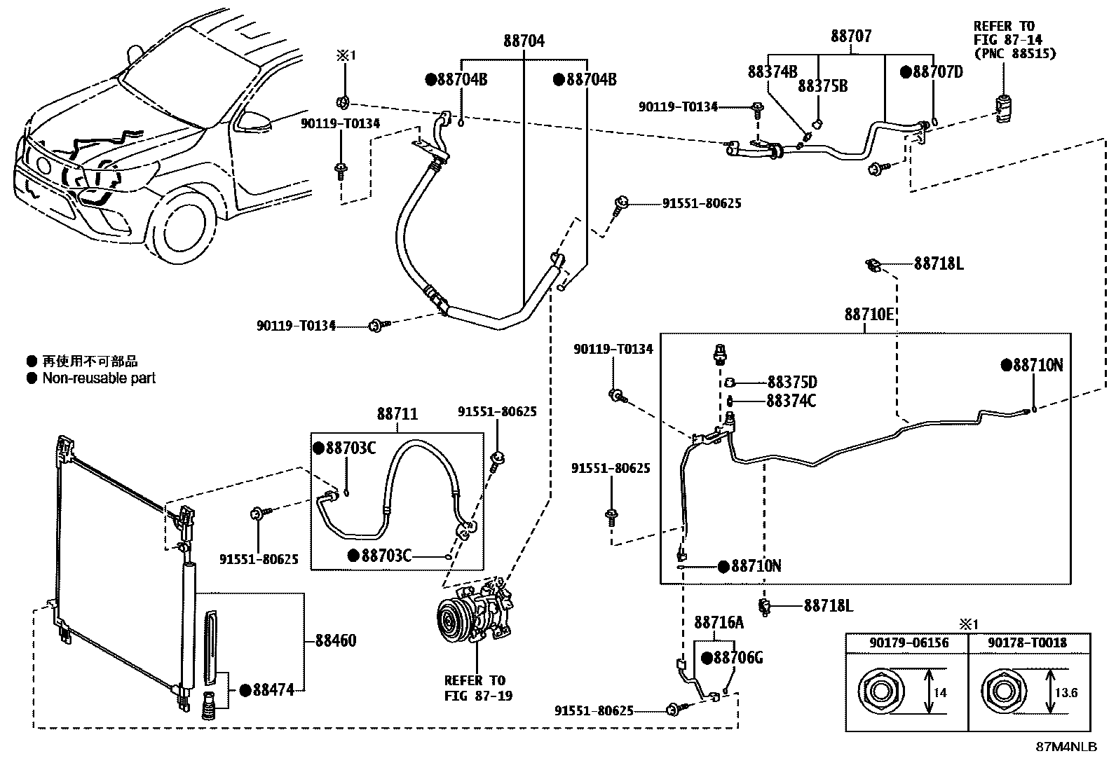 Toyota HILUX Heating & Air Conditioning - Cooler Piping EPC diagram — 87M4NLB