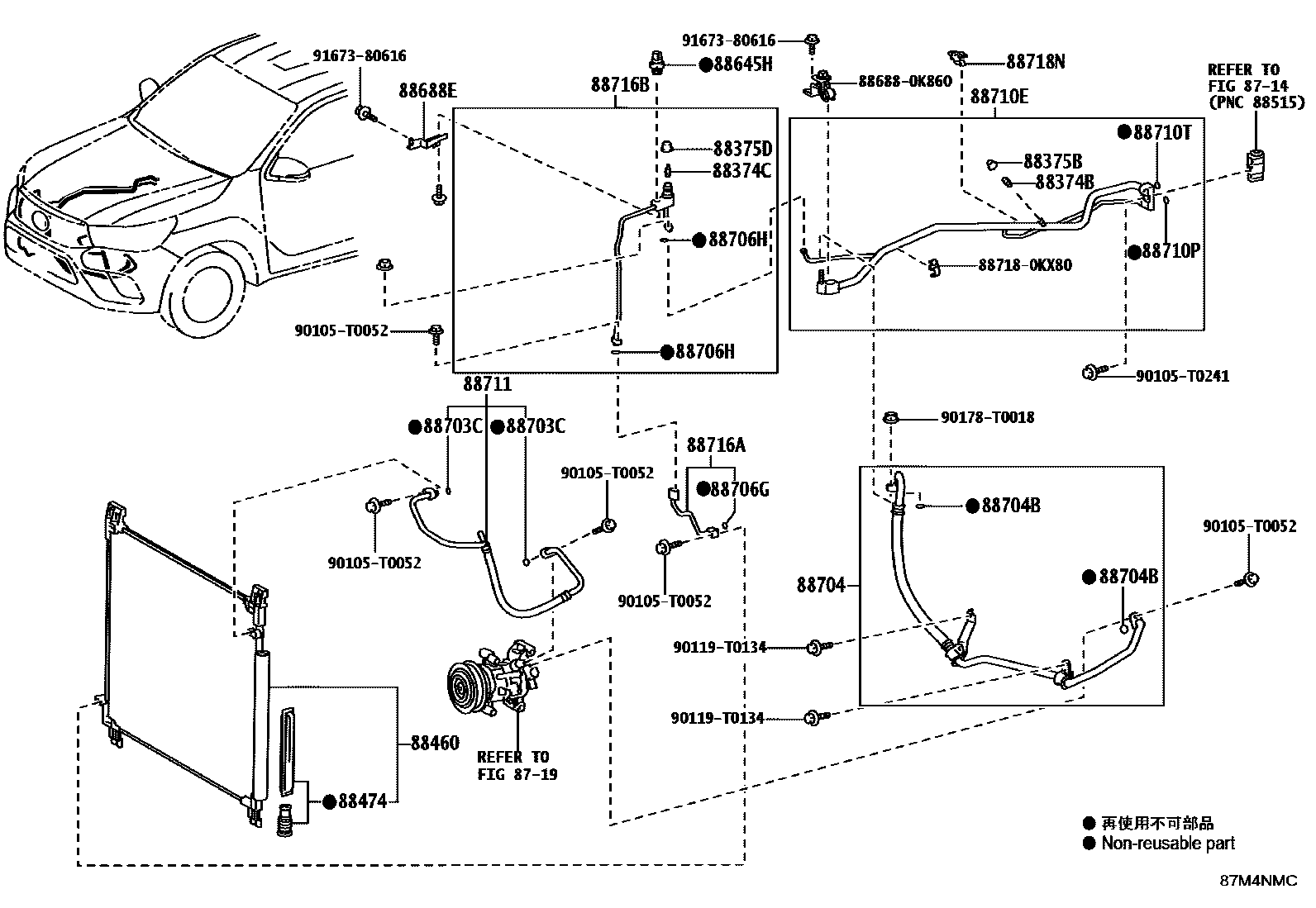 Toyota HILUX Heating & Air Conditioning - Cooler Piping EPC diagram — 87M4NMC
