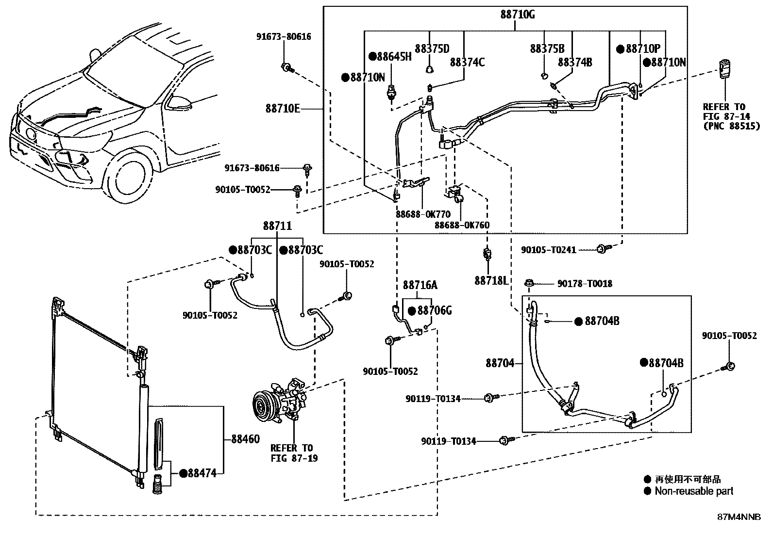 Toyota HILUX Heating & Air Conditioning - Cooler Piping EPC diagram — 87M4NNB