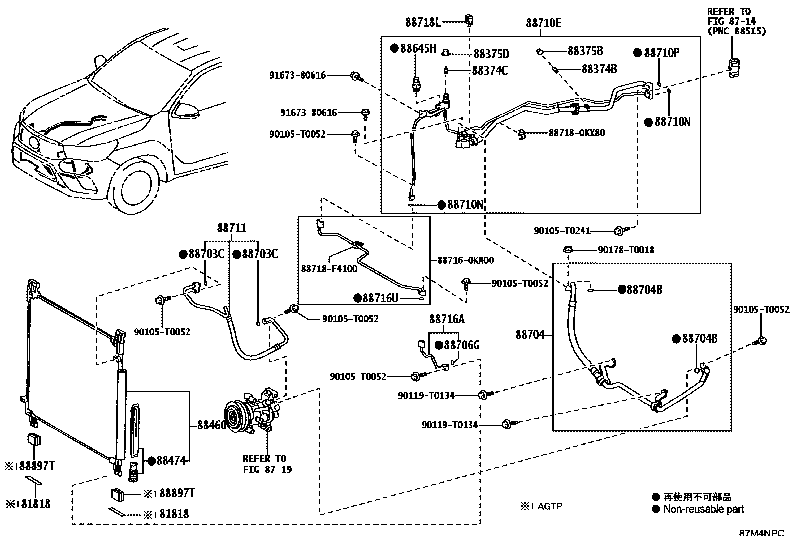 Toyota HILUX Heating & Air Conditioning - Cooler Piping EPC diagram — 87M4NPC