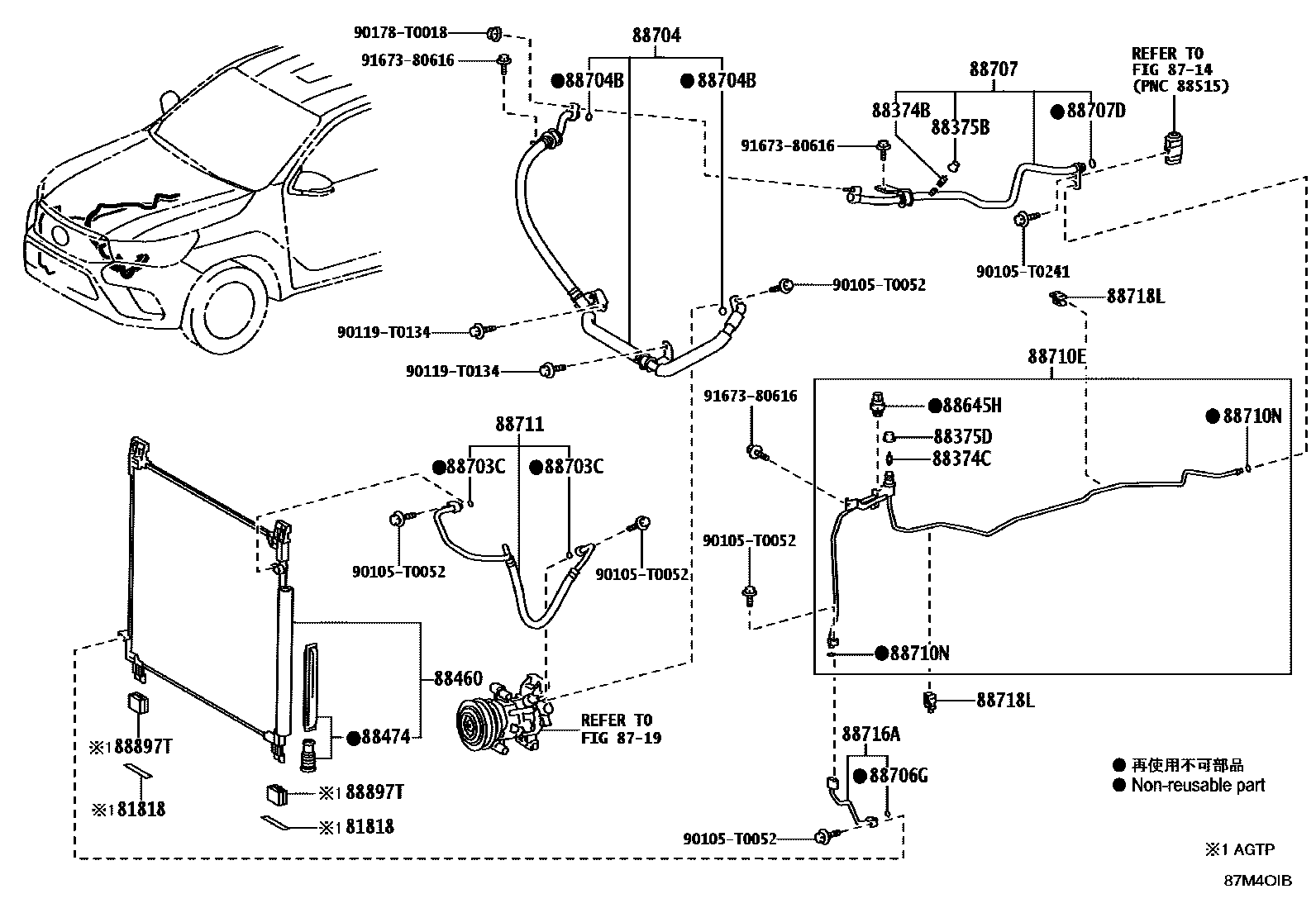 Toyota HILUX Heating & Air Conditioning - Cooler Piping EPC diagram — 87M4OIB