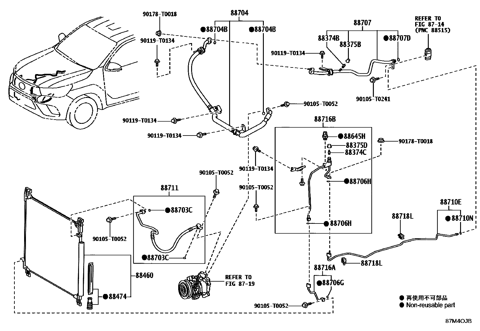 Toyota HILUX Heating & Air Conditioning - Cooler Piping EPC diagram — 87M4OJB