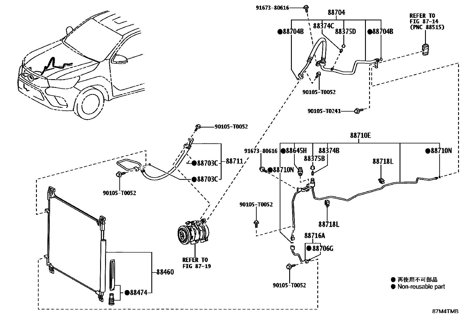 Toyota HILUX Heating & Air Conditioning - Cooler Piping EPC diagram — 87M4TMB