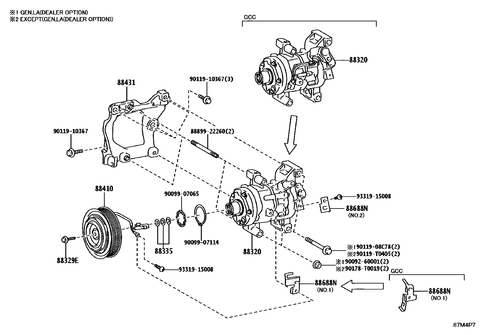 Toyota HILUX Heating & Air Conditioning - Compressor EPC diagram — 87M4P7