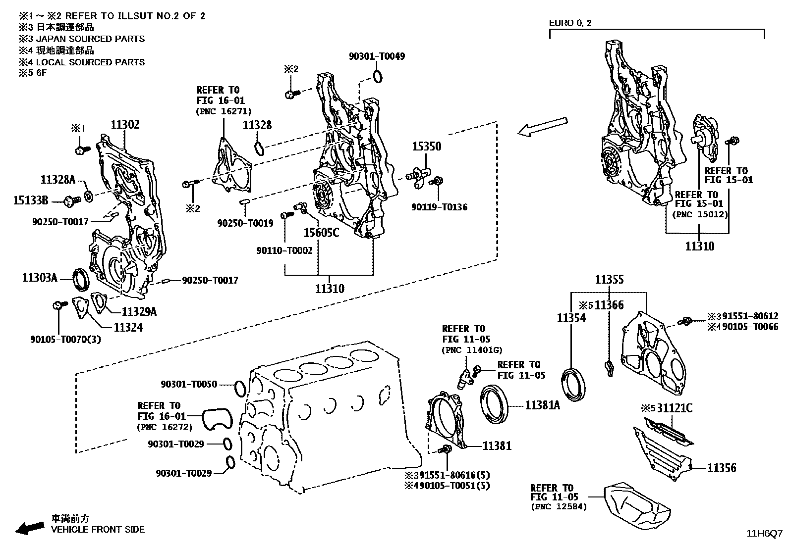Toyota HILUX Timing Gear Cover & Rear End Plate EPC diagram — 11H6Q7