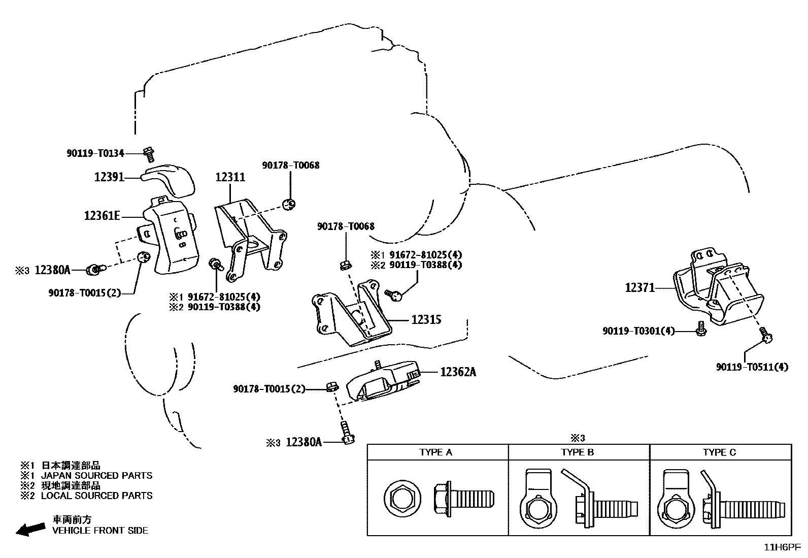 Toyota HILUX Engine Mounting EPC diagram — 11H6PF