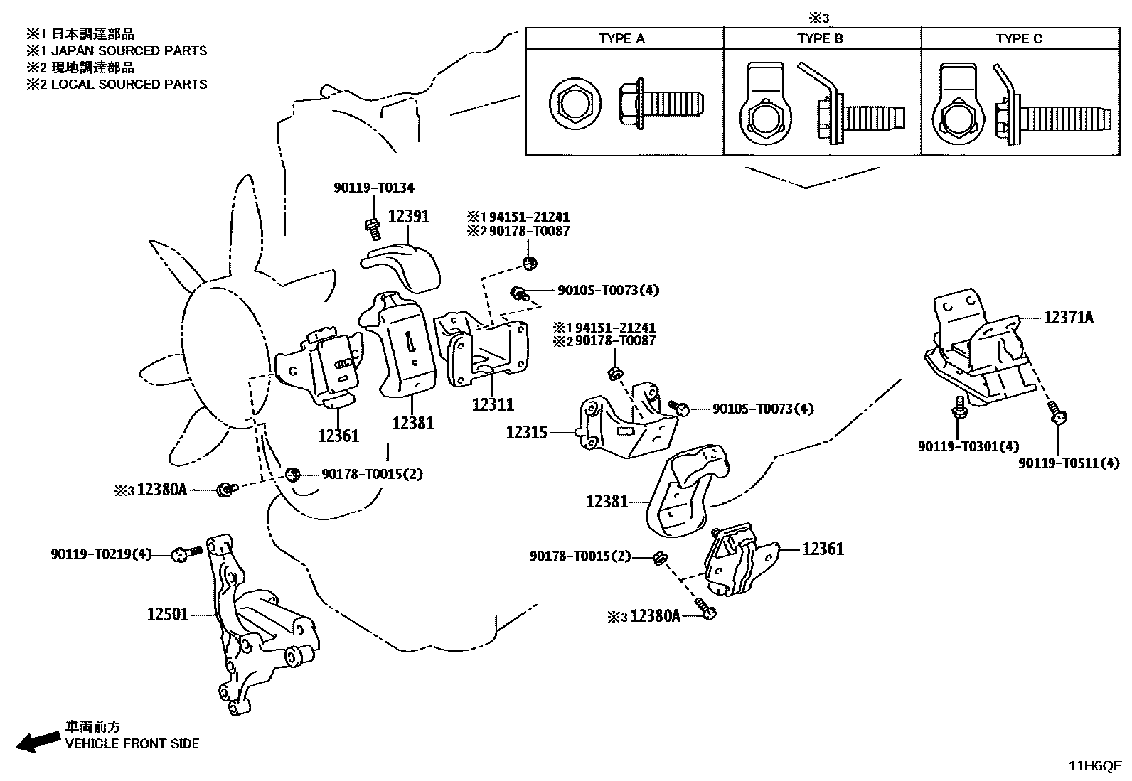 Toyota HILUX Engine Mounting EPC diagram — 11H6QE