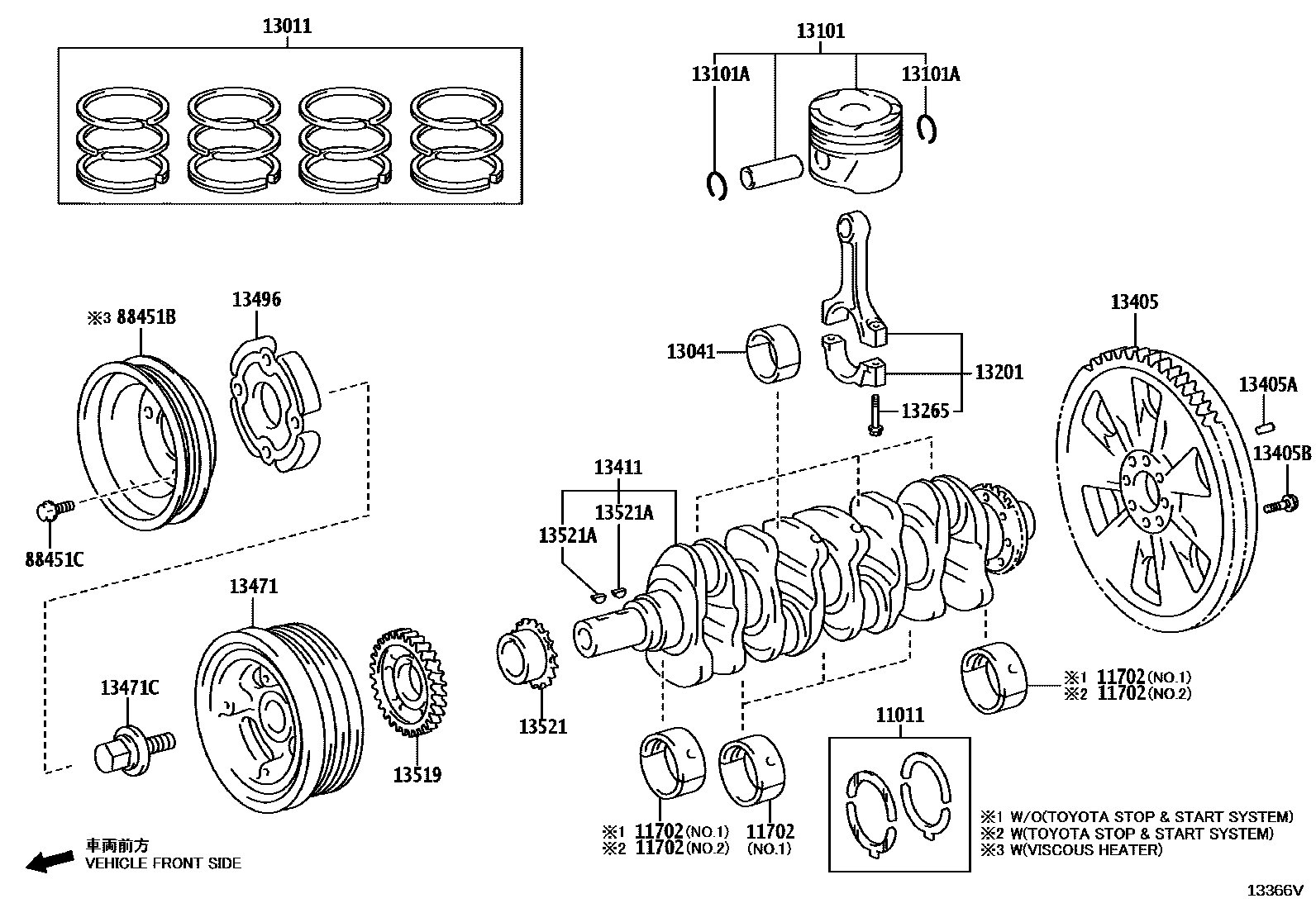 Toyota HILUX Crankshaft & Piston EPC diagram — 13366V