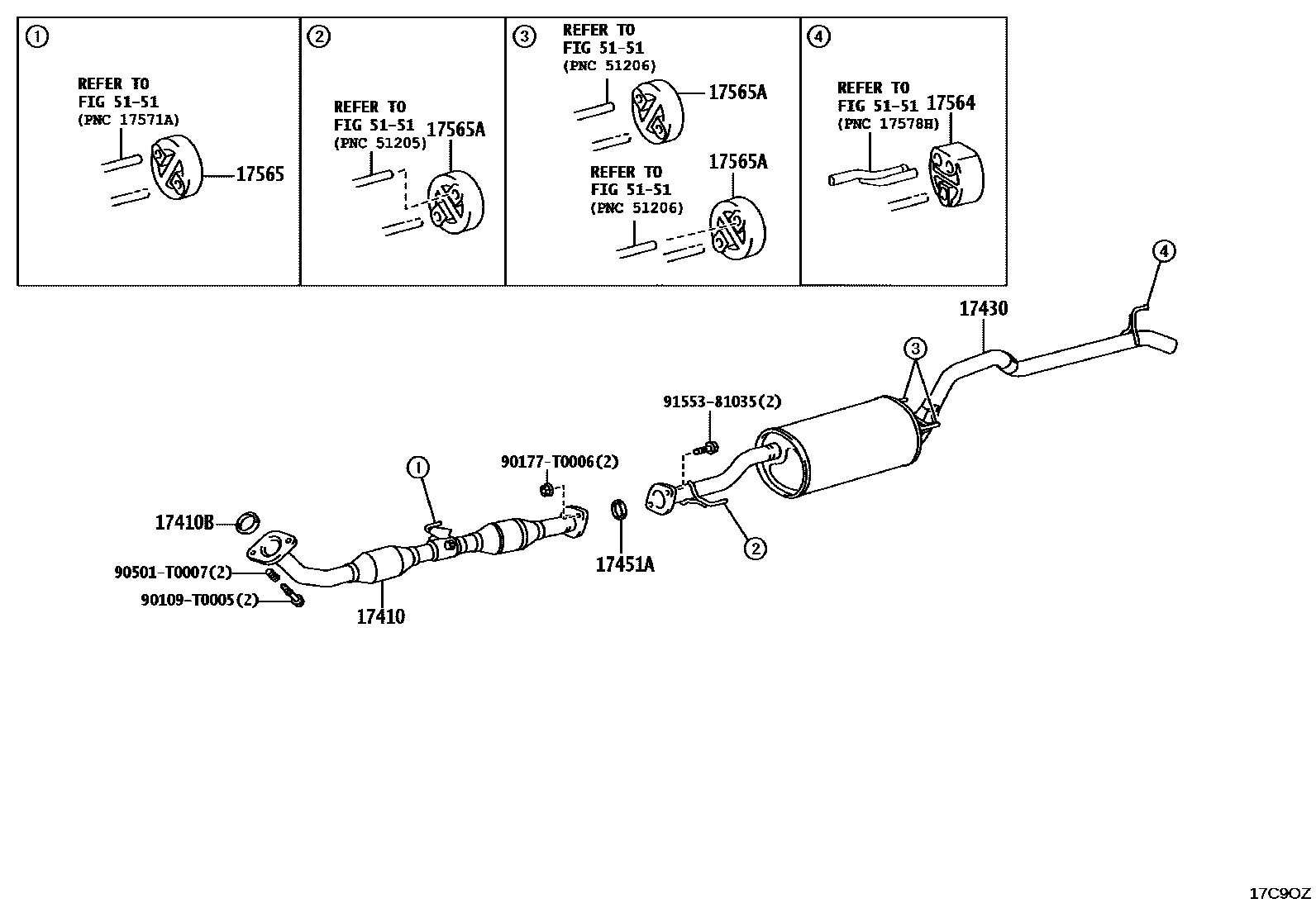 Toyota HILUX Exhaust Pipe EPC diagram — 17C9OZ