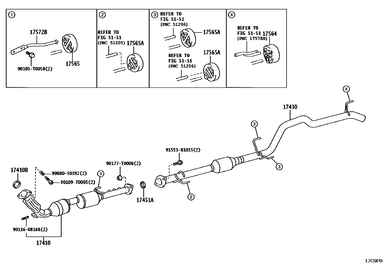 Toyota HILUX Exhaust Pipe EPC diagram — 17C9P0
