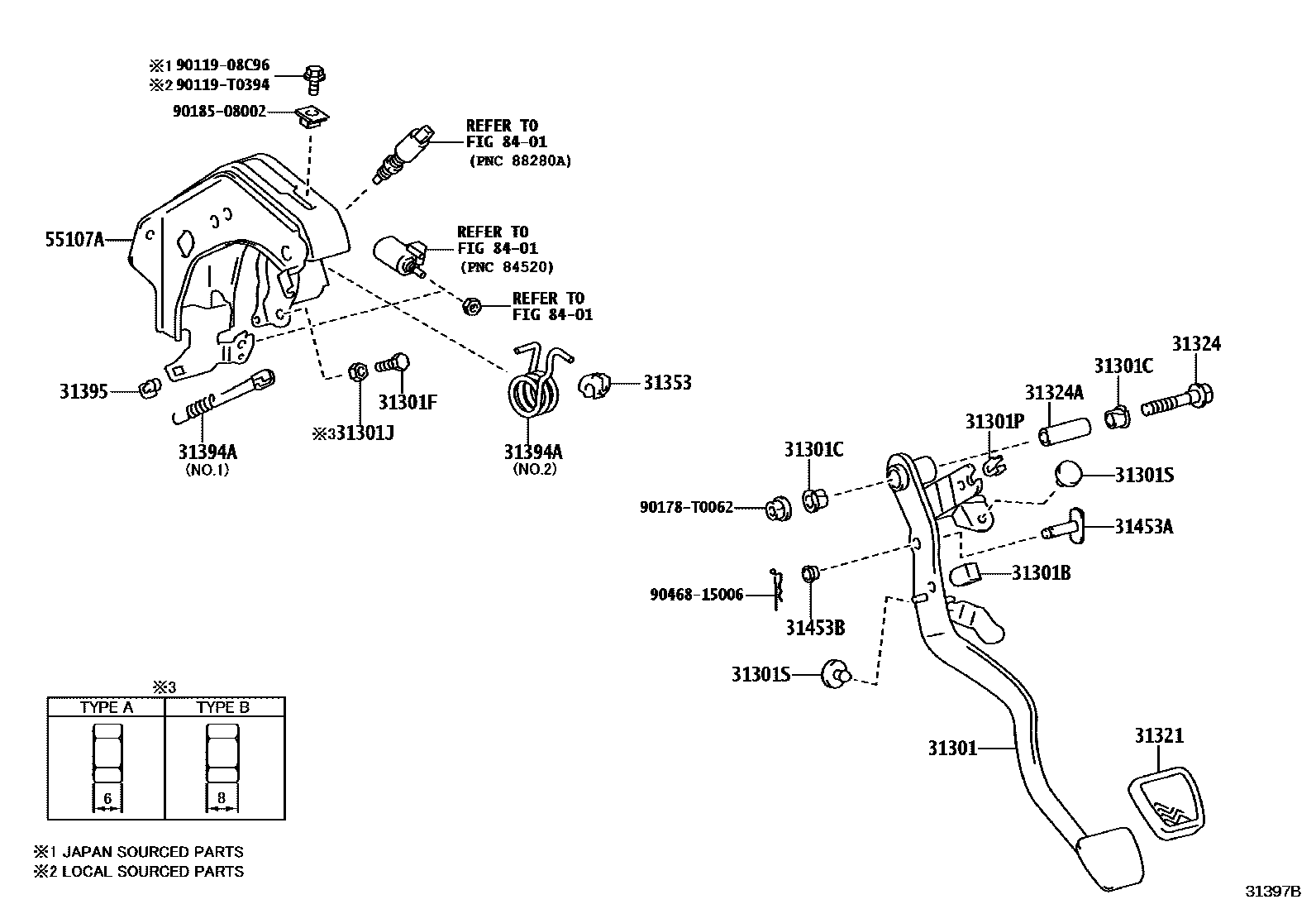 Toyota HILUX 离合器踏板和挠性软管 EPC diagram — 31397B