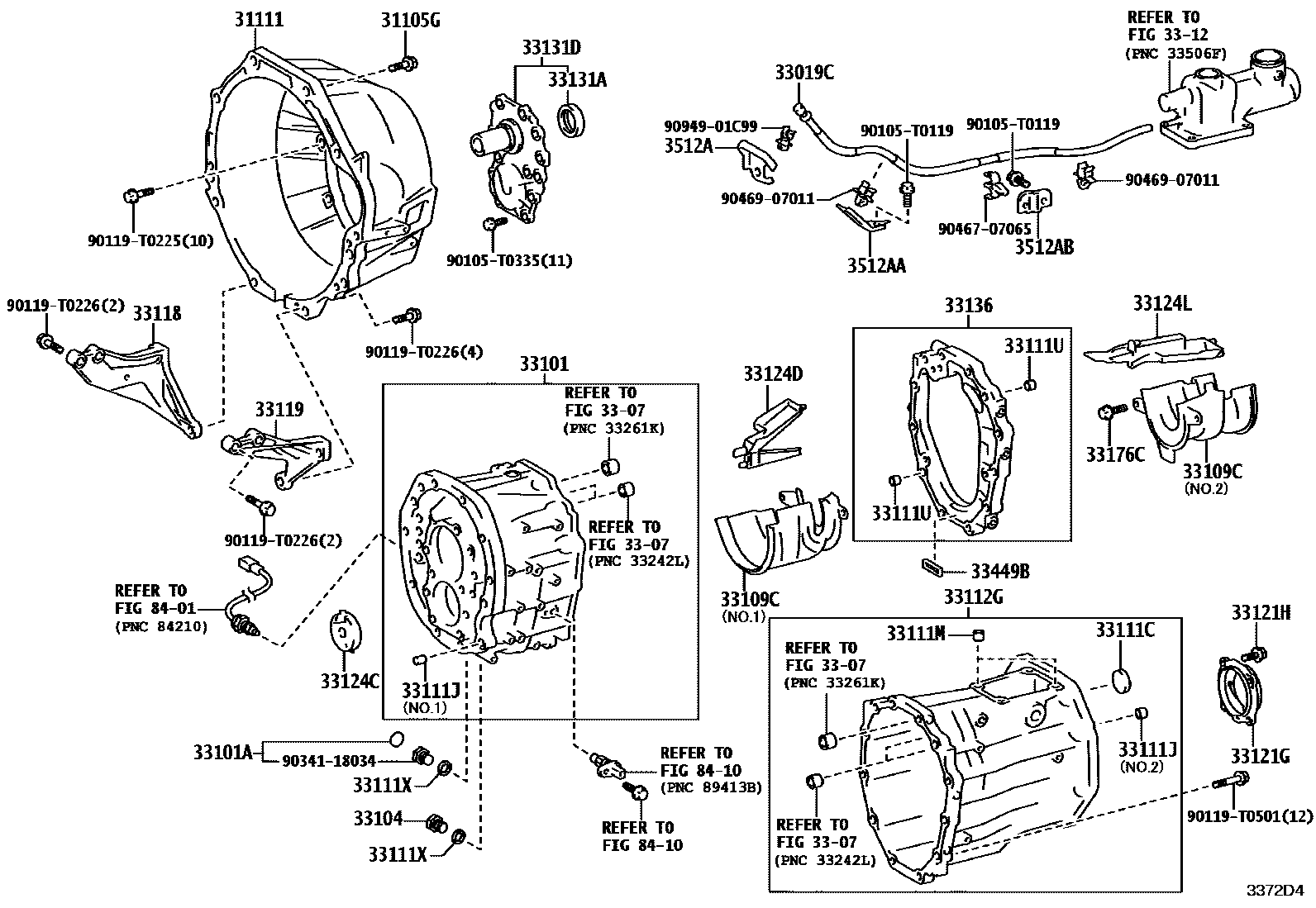Toyota HILUX 离合器壳和变速器壳(MTM) EPC diagram — 3372D4