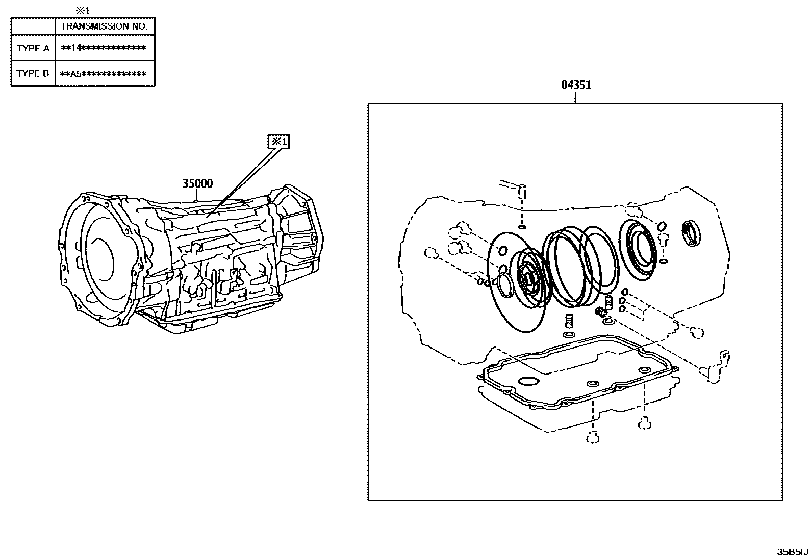 Toyota HILUX 传动桥或变速器总成和衬垫组件(ATM) EPC diagram — 35B5IJ