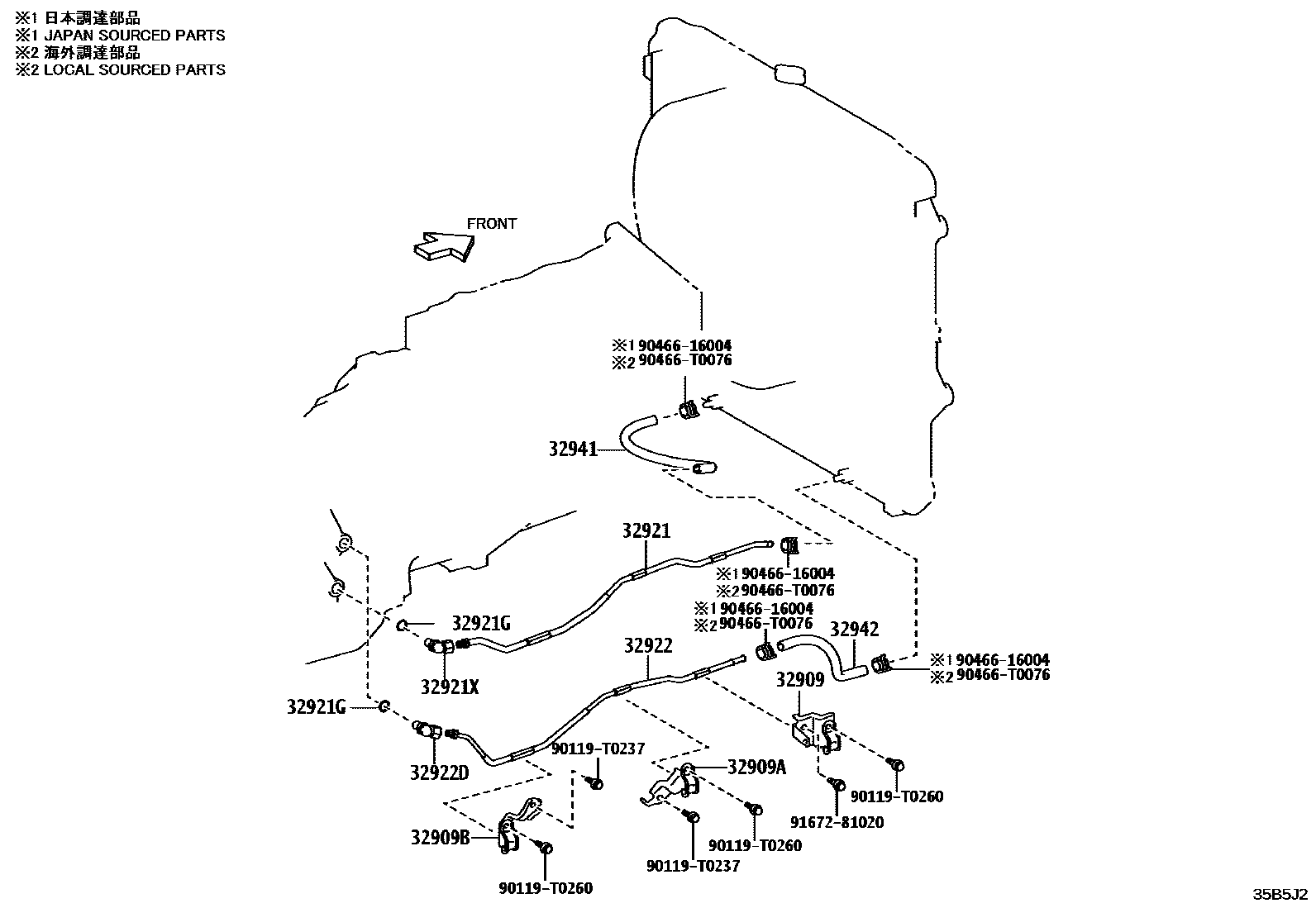 Toyota HILUX 变速器油冷却器和配管(ATM) EPC diagram — 35B5J2