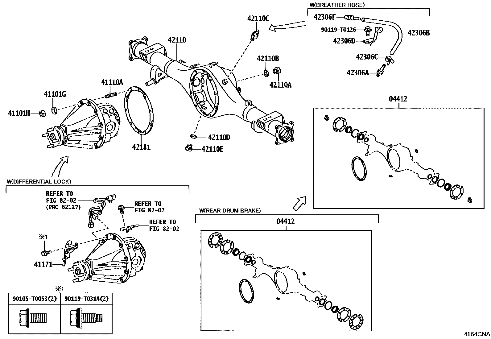 Toyota HILUX 后桥壳和差速器 EPC diagram — 4164CNA