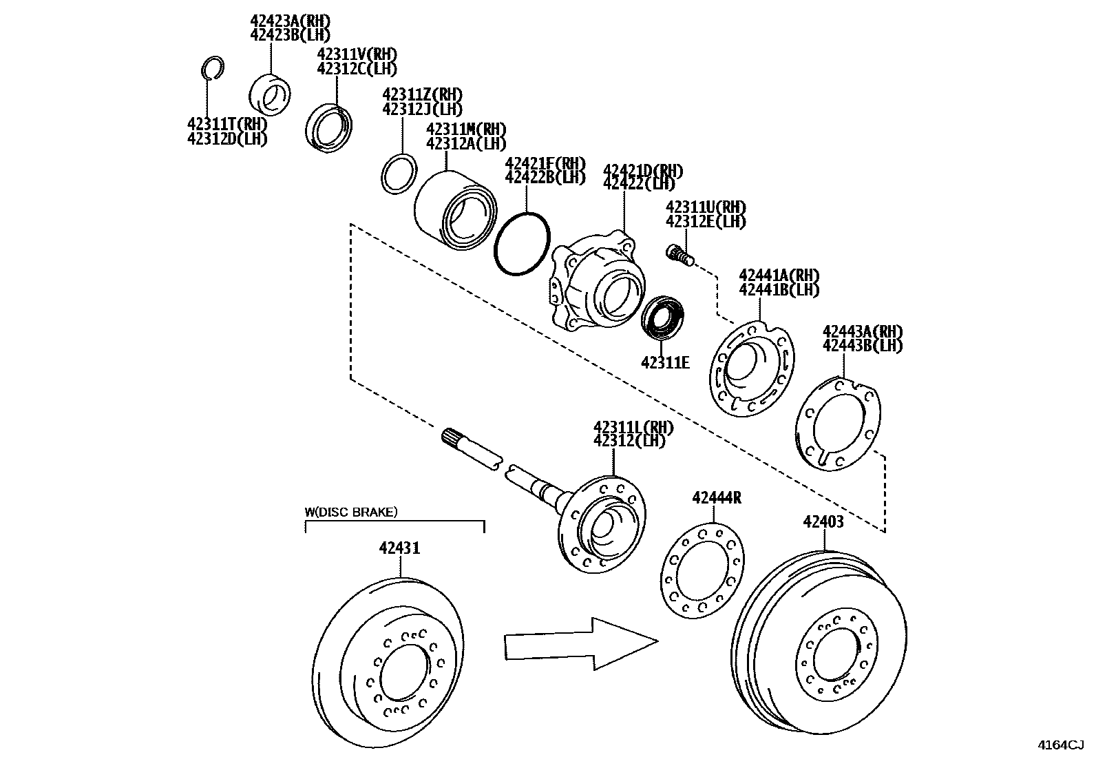 Toyota HILUX 后桥半轴和后桥轮毂 EPC diagram — 4164CJ