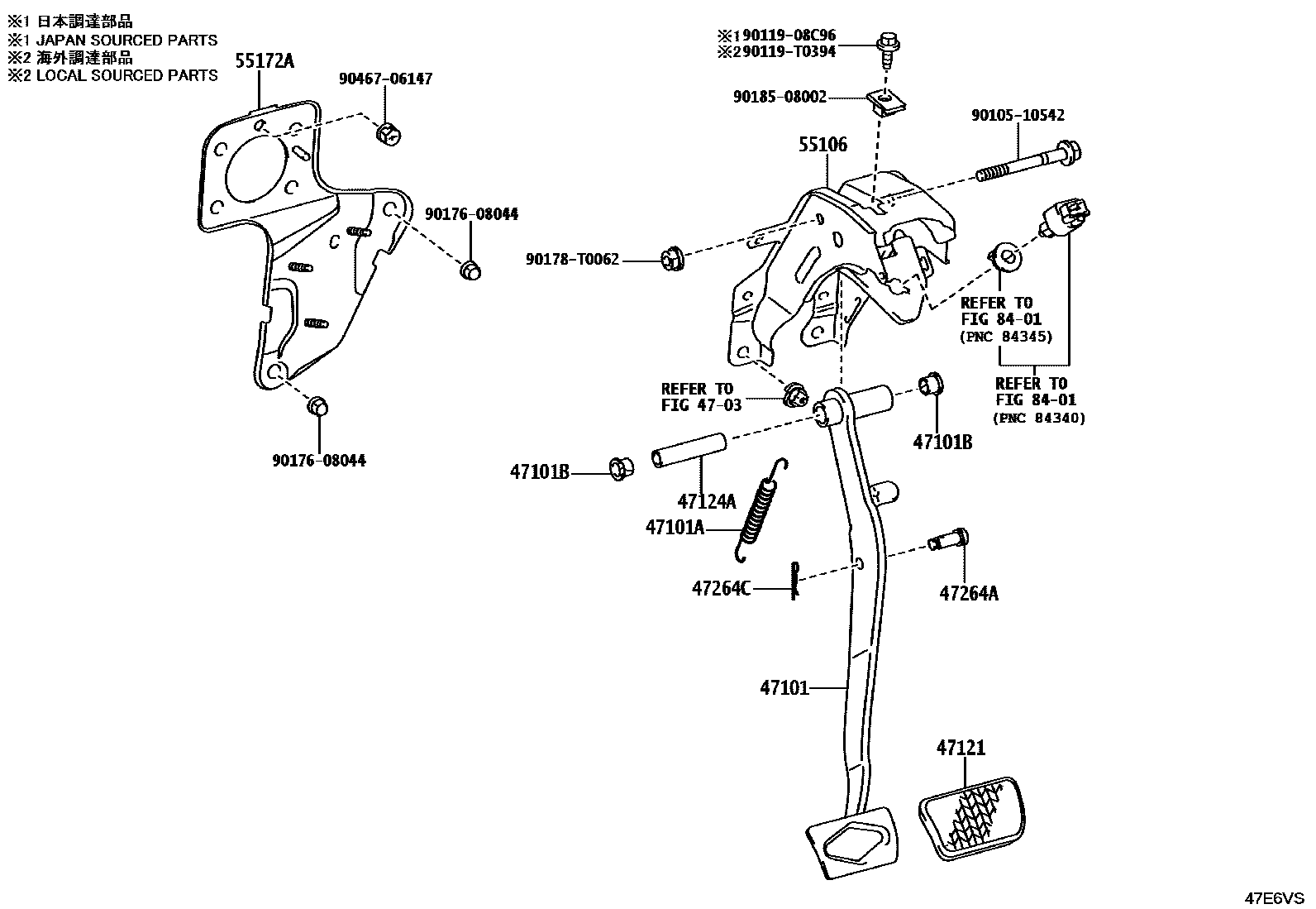 Toyota HILUX Brake Pedal & Bracket EPC diagram — 47E6VS