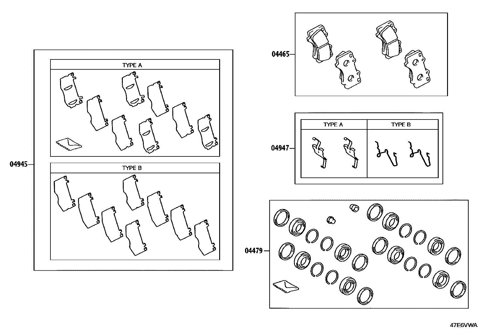 Toyota HILUX 前盘式制动器卡钳和防尘罩 EPC diagram — 47E6VWA