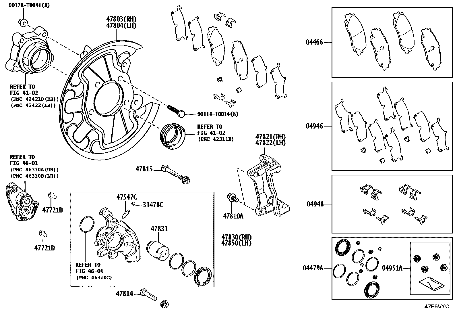 Toyota HILUX 后盘式制动器卡钳和防尘罩 EPC diagram — 47E6VYC