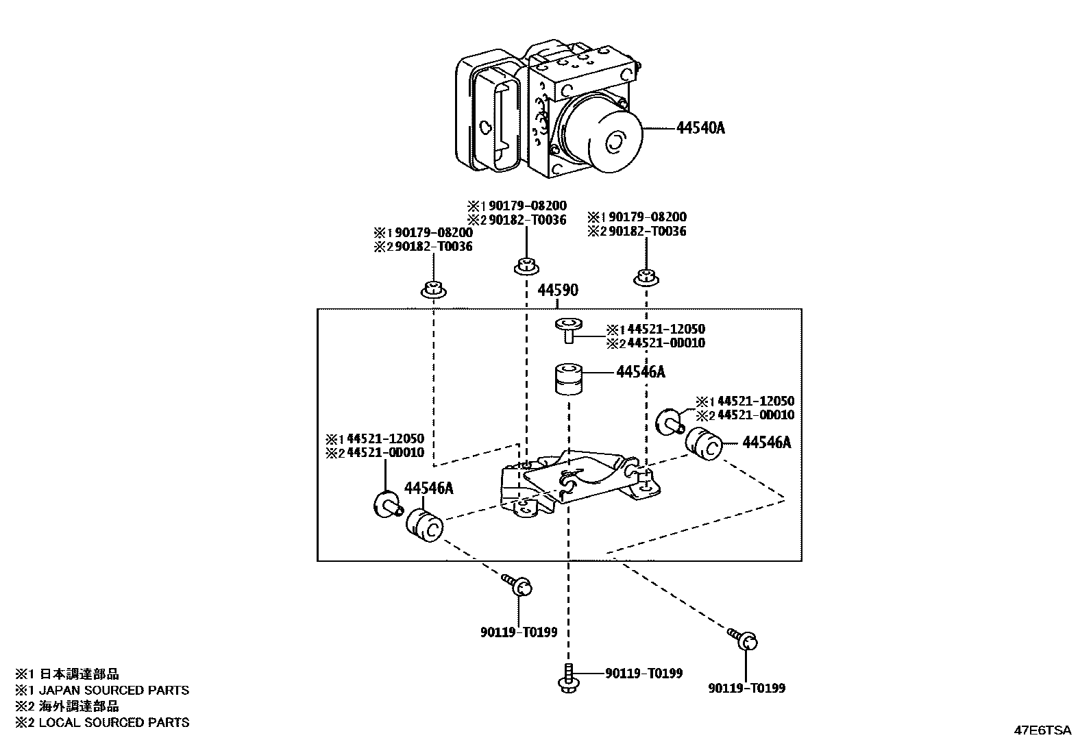 Toyota HILUX 制动配管和卡箍 EPC diagram — 47E6TSA