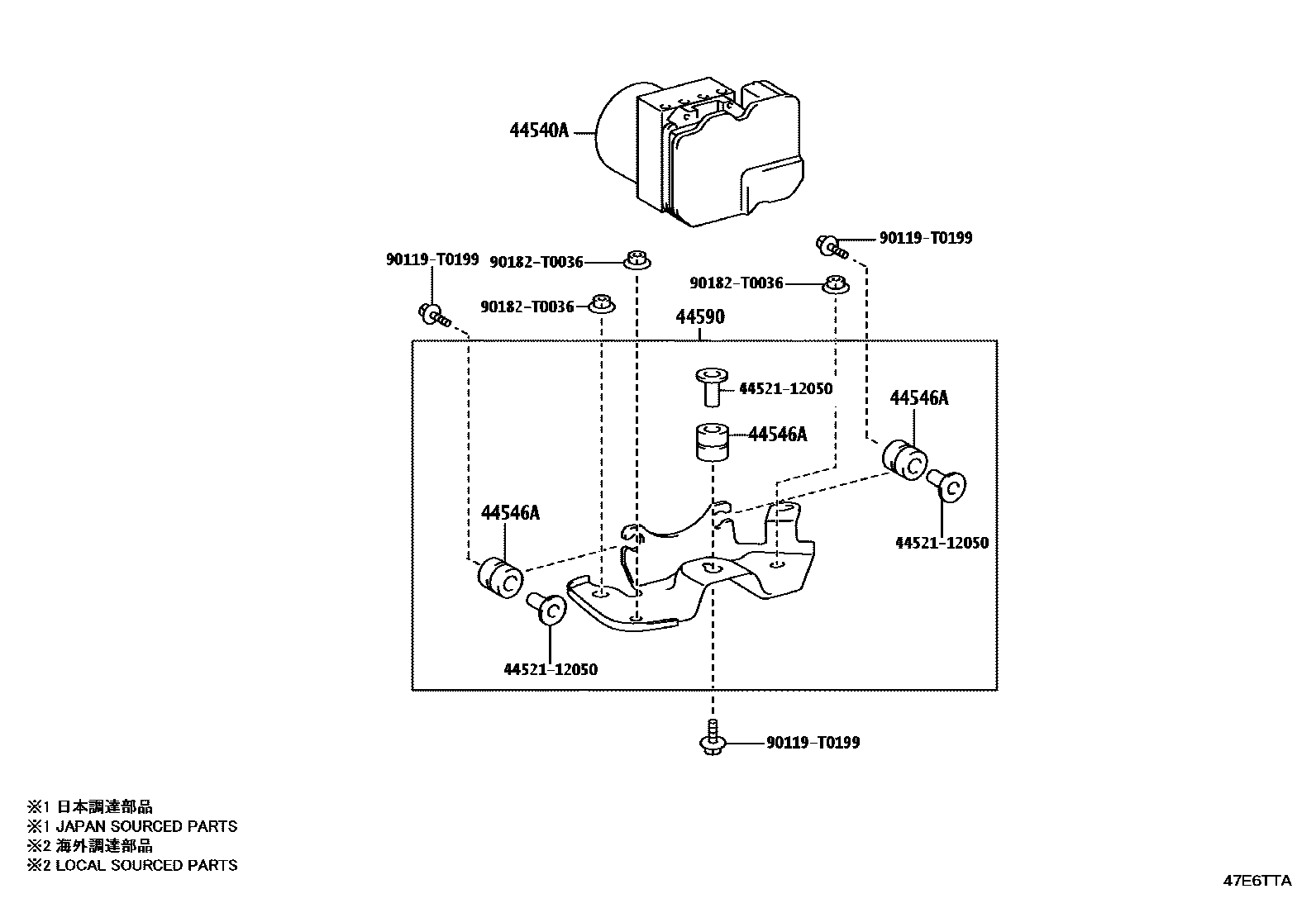 Toyota HILUX 制动配管和卡箍 EPC diagram — 47E6TTA