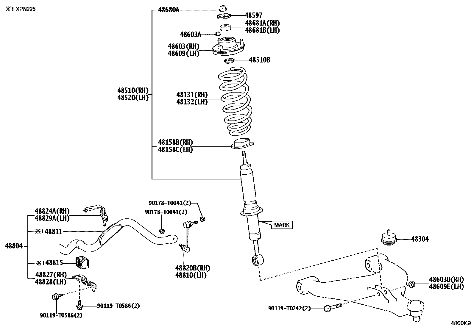 Toyota HILUX Front Spring & Shock Absorber EPC diagram — 4860K9