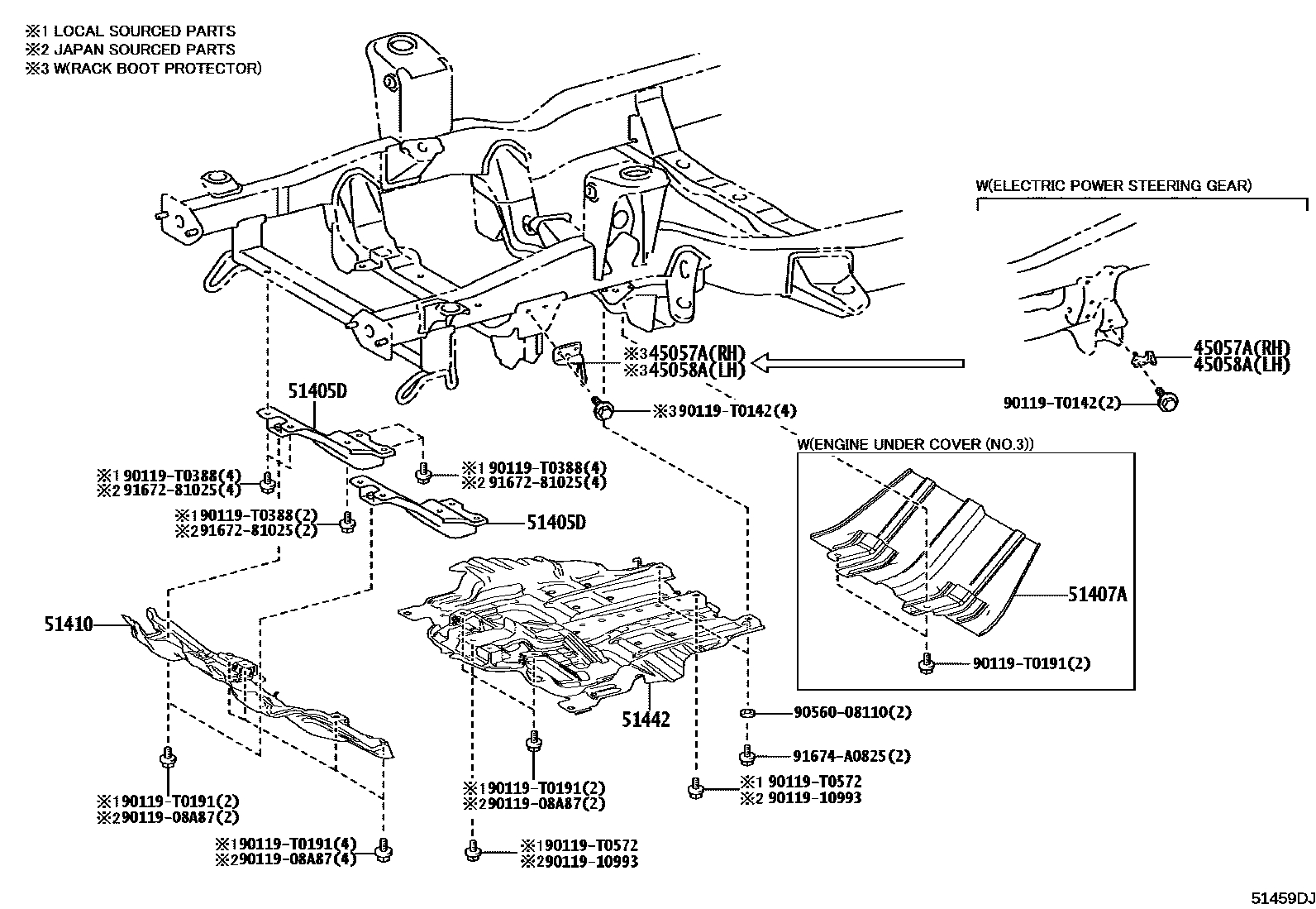 Toyota HILUX 悬架横梁和发动机底罩 EPC diagram — 51459DJ