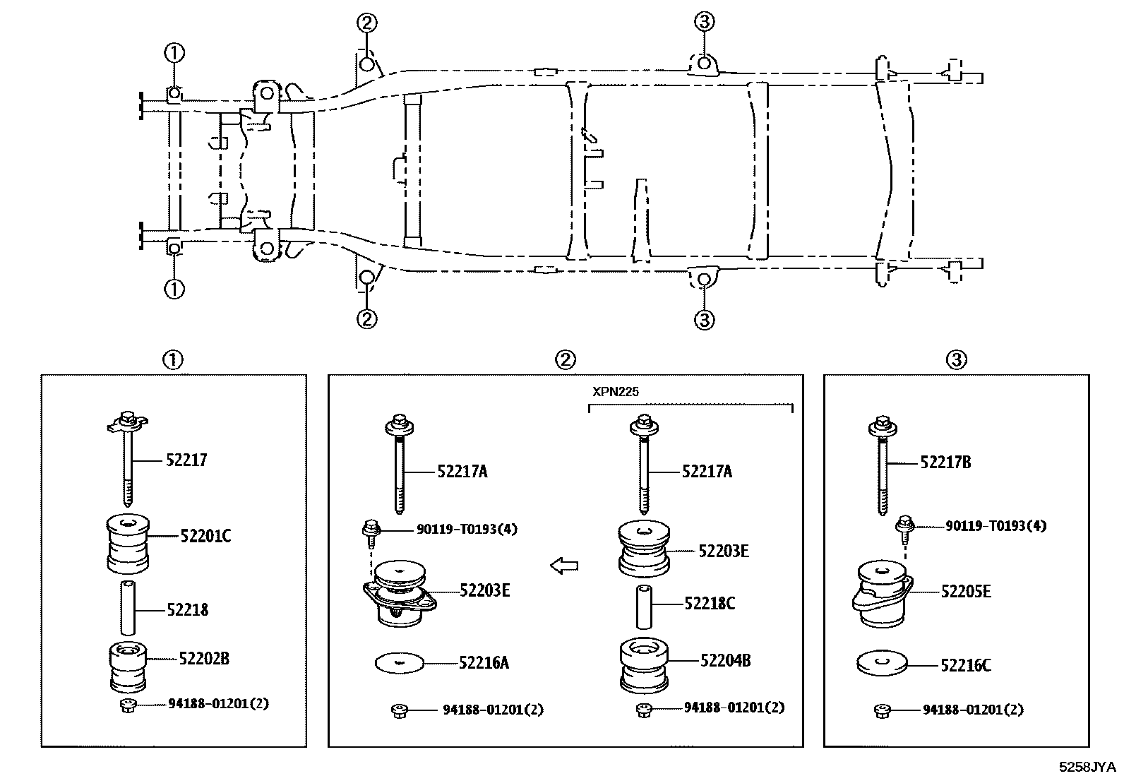 Toyota HILUX 驾驶室悬置和车身悬置 EPC diagram — 5258JYA
