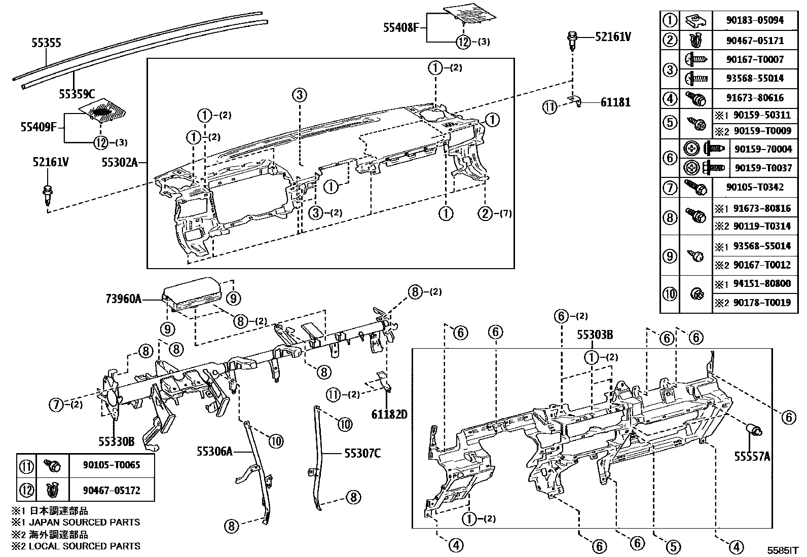 Toyota HILUX 仪表板和手套箱 EPC diagram — 5585IT